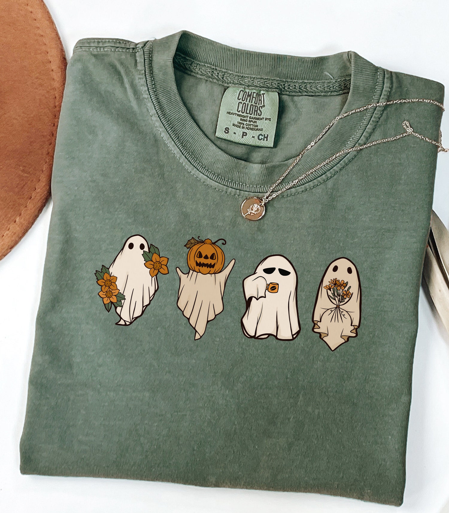 Cute Ghost Halloween Shirt | Women's Spooky Season Fall Tee | Halloween Gift image 0