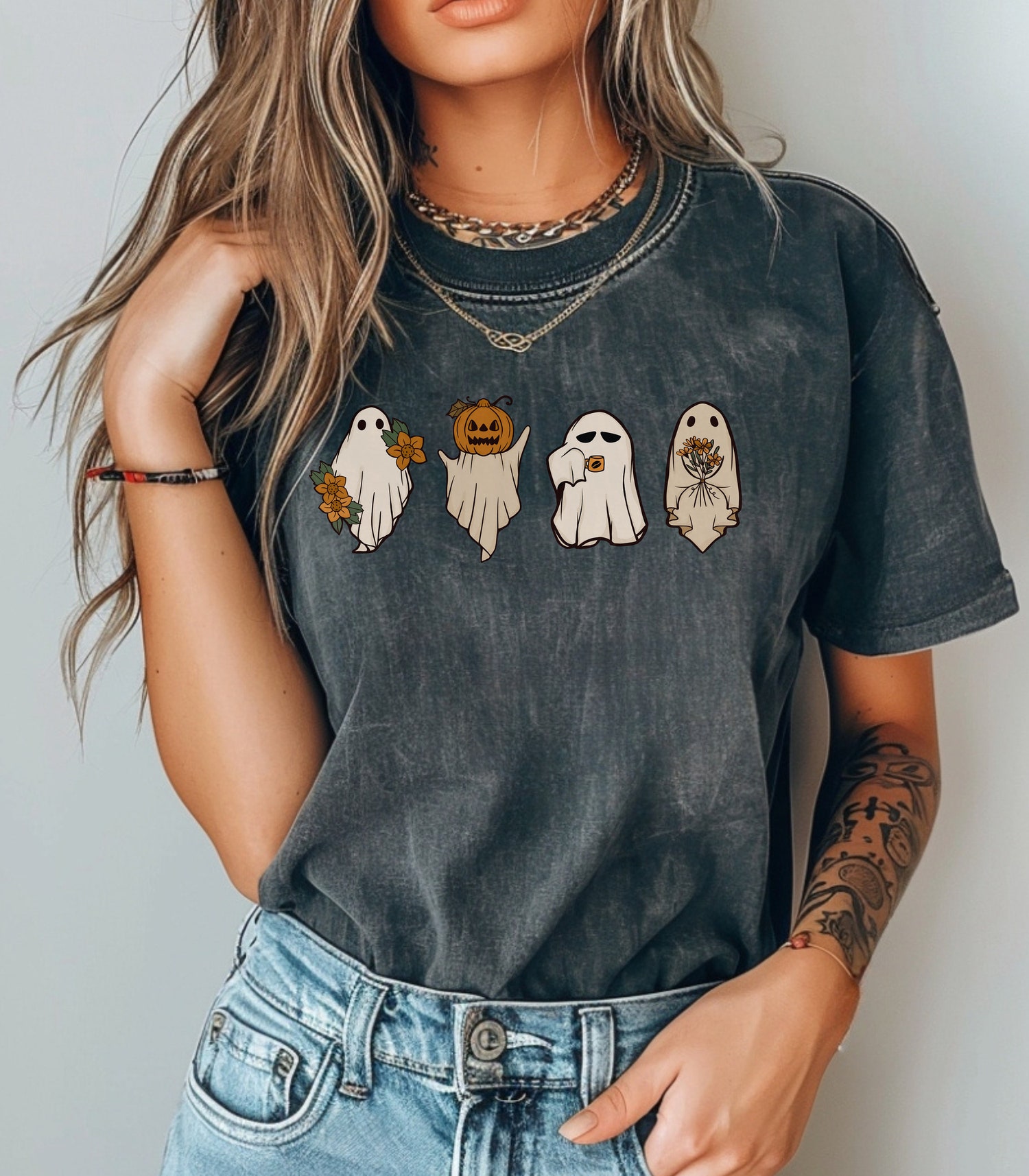 Cute Ghost Halloween Shirt | Women's Spooky Season Fall Tee | Halloween Gift image 6