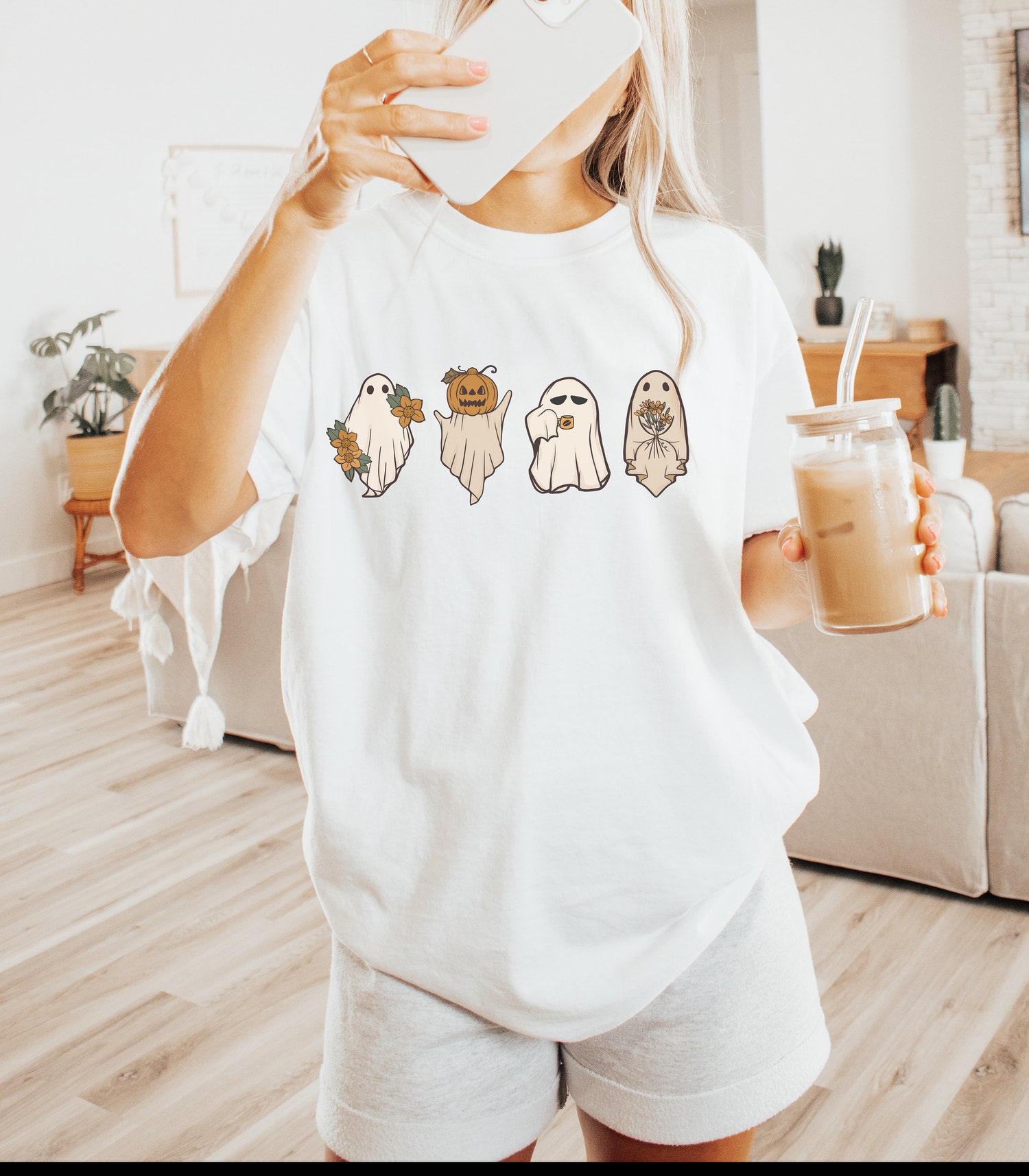 Cute Ghost Halloween Shirt | Women's Spooky Season Fall Tee | Halloween Gift image 5