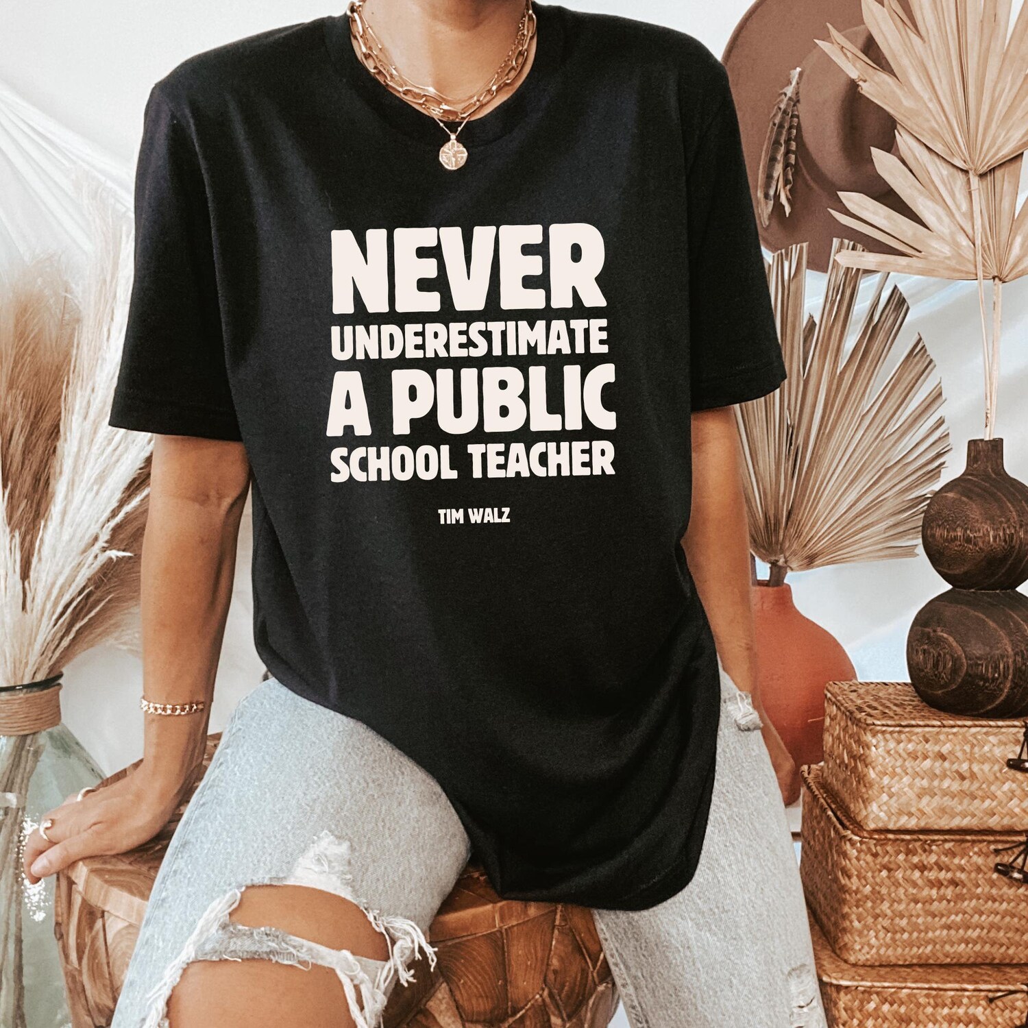 Never Underestimate a Public School Teacher Kamala Harris Shirt | Educator T-Shirt | Harris Walz 2024 Merch image 1