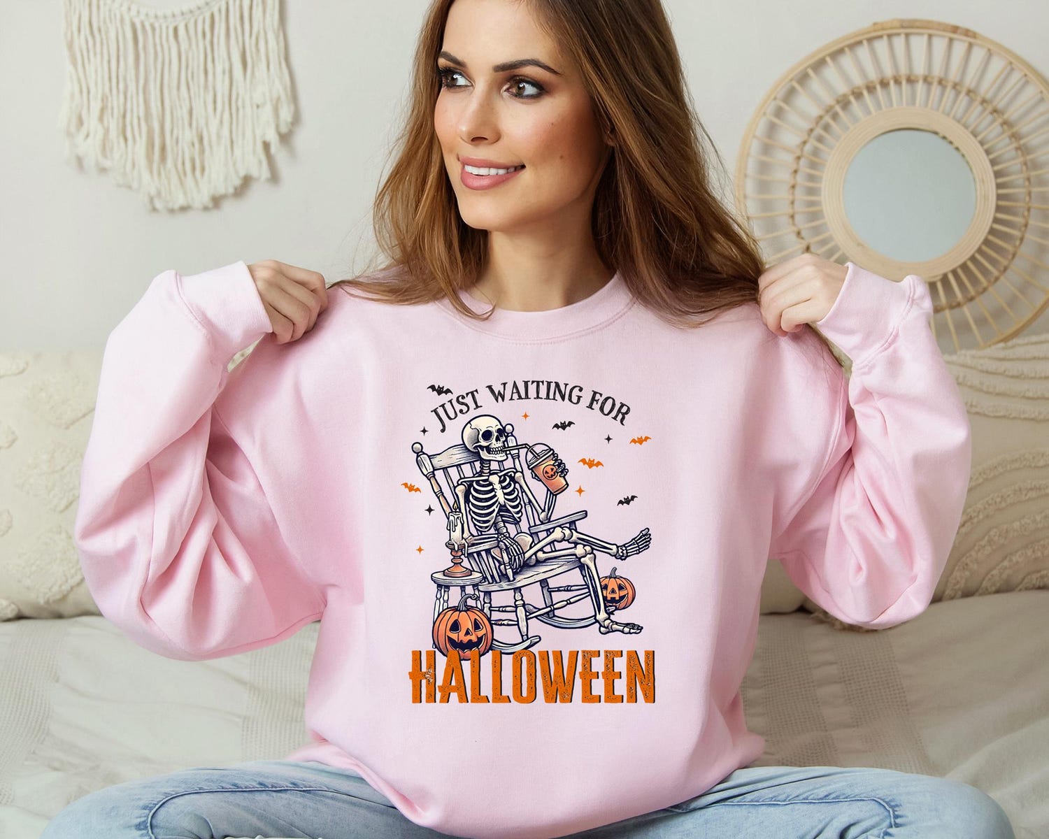 Funny Halloween Skeleton Shirt | Just Waiting For Halloween | Horror Scary Tee image 5