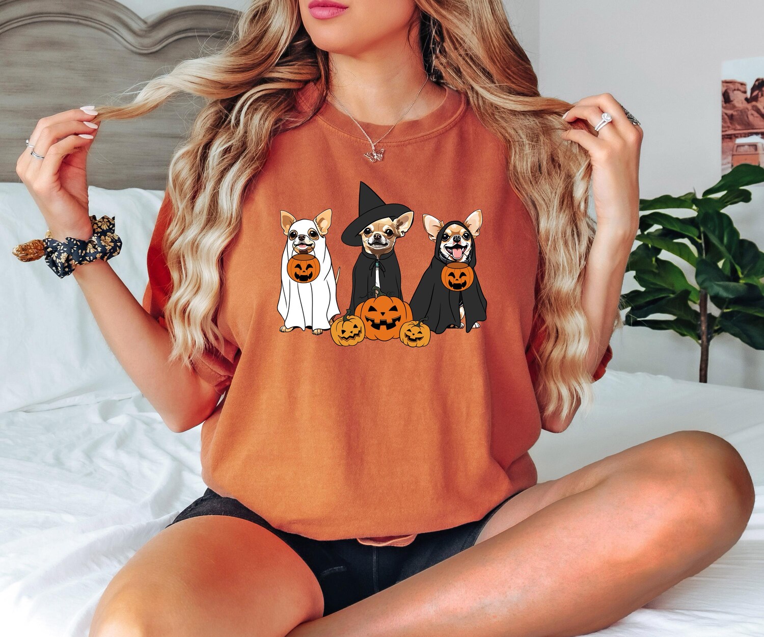 Ghost Chihuahua Halloween Sweatshirt Witch Dog Lover Gift Retro Women's Halloween Shirt image 5