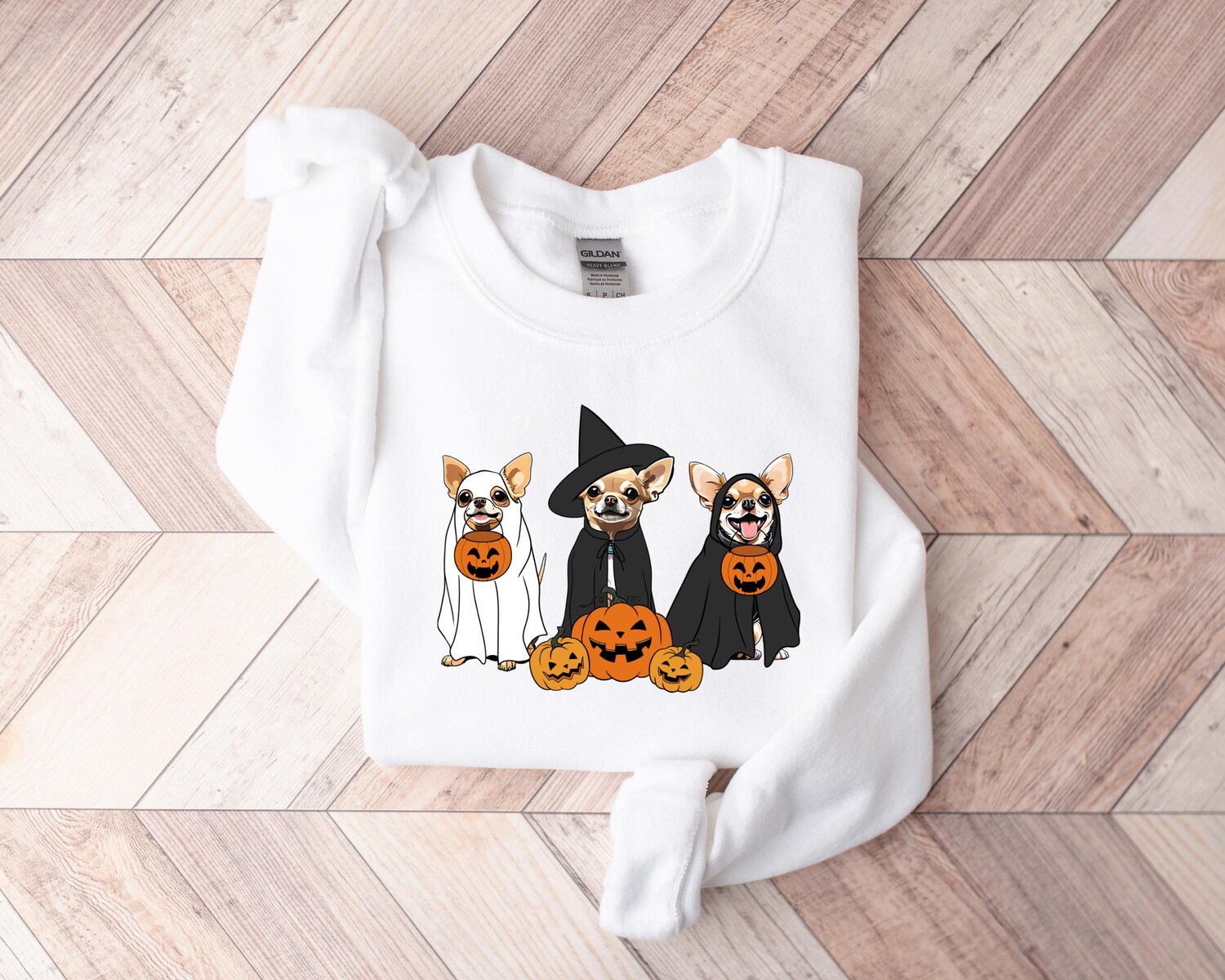 Ghost Chihuahua Halloween Sweatshirt Witch Dog Lover Gift Retro Women's Halloween Shirt image 4