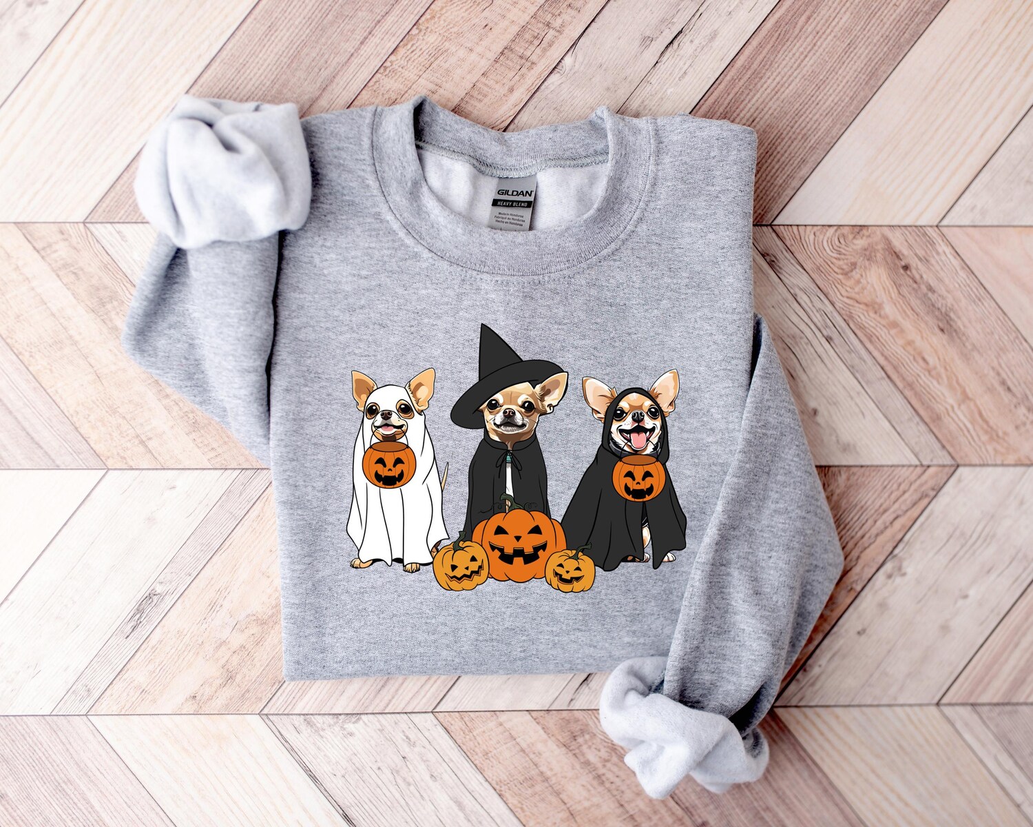 Ghost Chihuahua Halloween Sweatshirt Witch Dog Lover Gift Retro Women's Halloween Shirt image 2