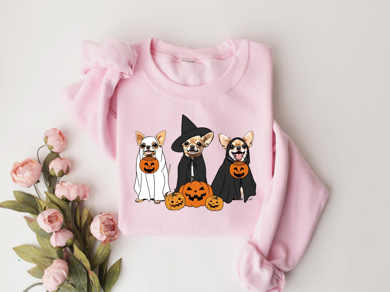 Ghost Chihuahua Halloween Sweatshirt Witch Dog Lover Gift Retro Women's Halloween Shirt image 3