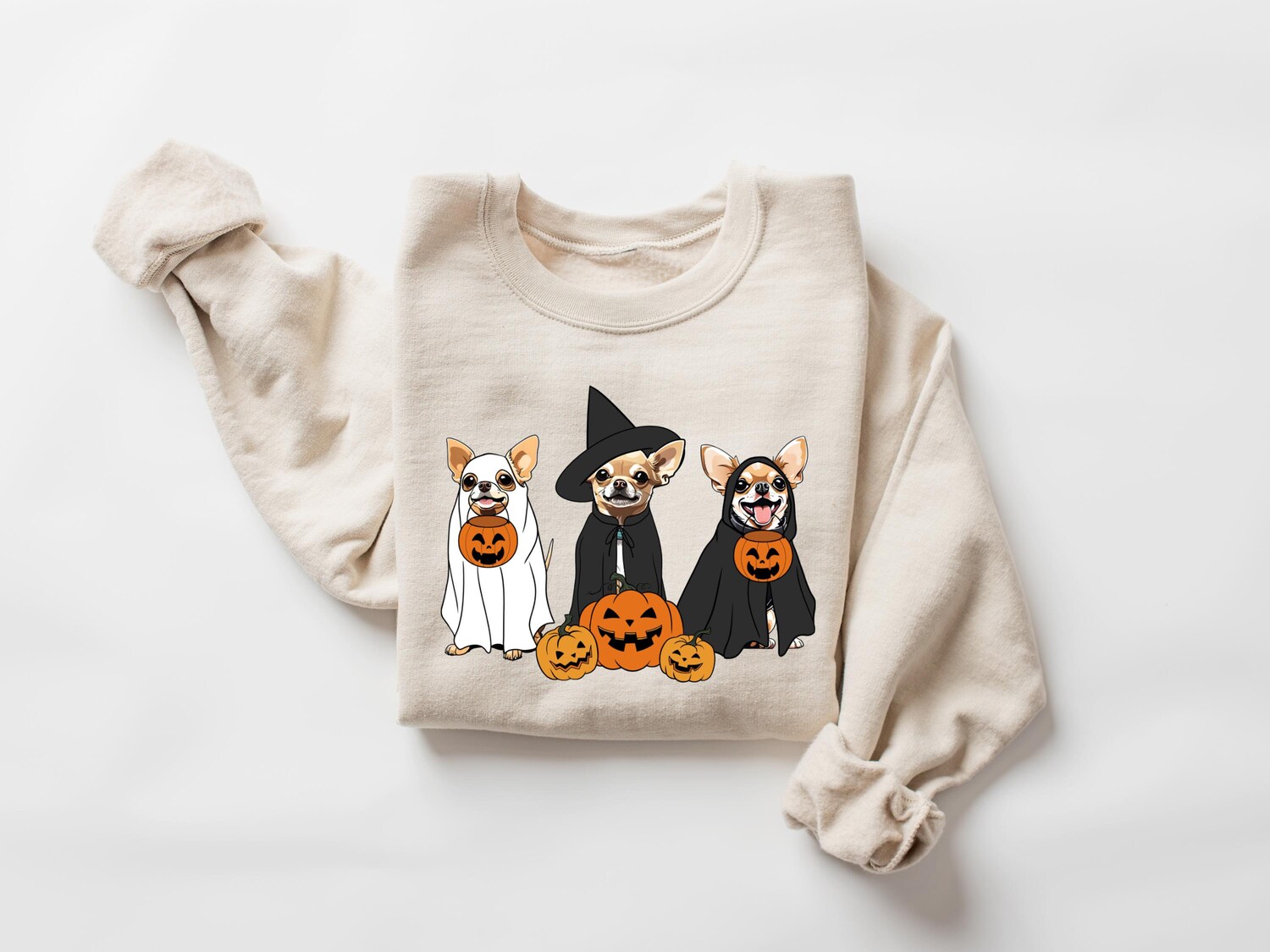 Ghost Chihuahua Halloween Sweatshirt Witch Dog Lover Gift Retro Women's Halloween Shirt image 0