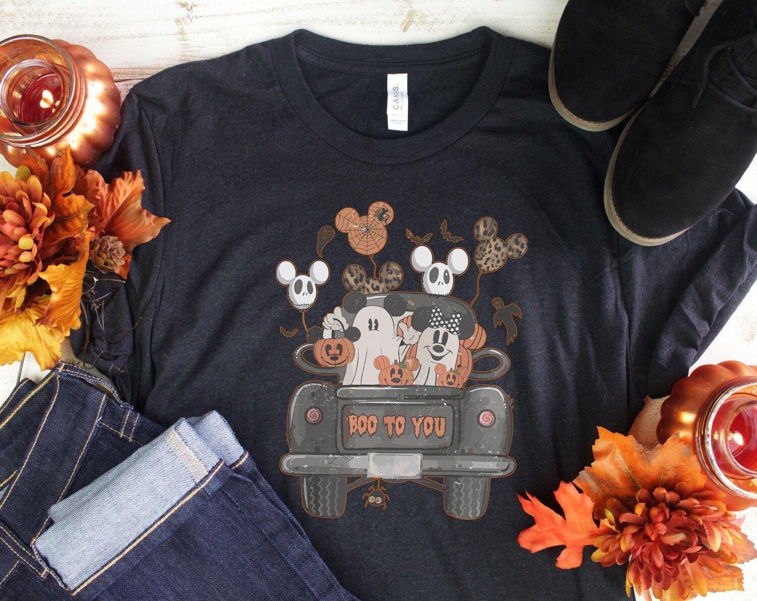 Vintage Mickey Minnie Halloween Shirt Halloween T-Shirt Mickey Minnie Balloons Halloween Pumpkin Tee Family Trip Shirt image 2