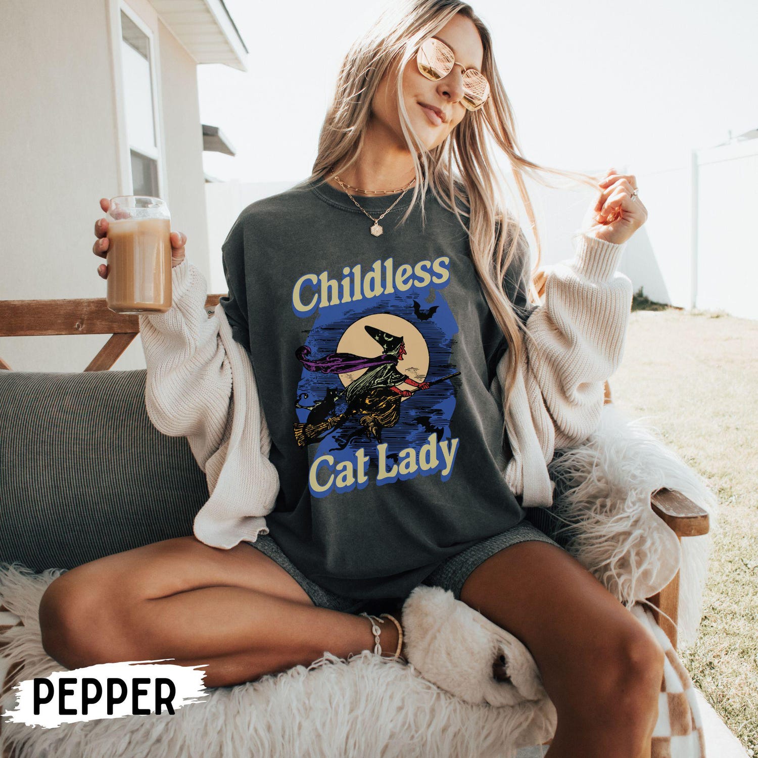 Unisex Halloween Cat Lover Shirt - Childless Cat Lady Tee with Pumpkins and Bats 2024 Election image 3