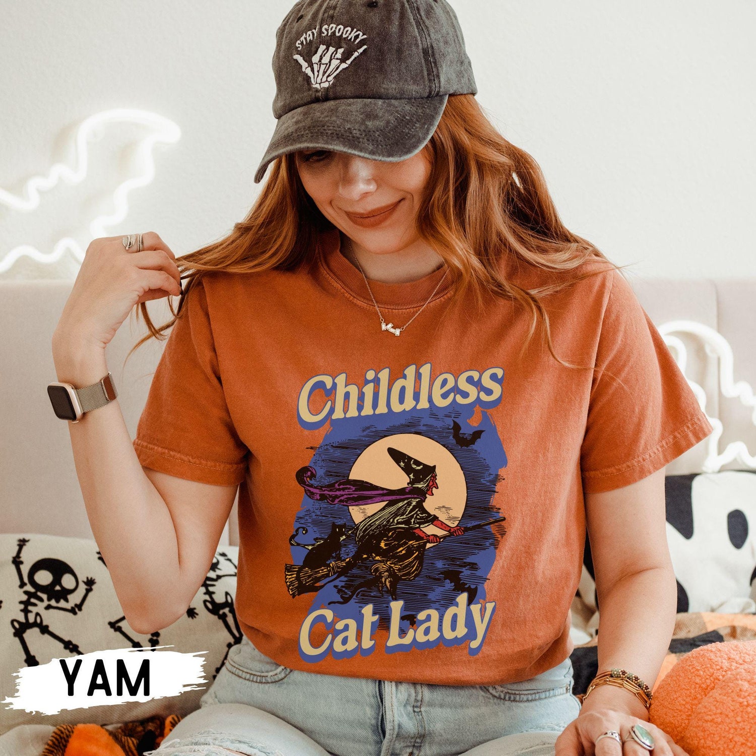 Unisex Halloween Cat Lover Shirt - Childless Cat Lady Tee with Pumpkins and Bats 2024 Election image 1