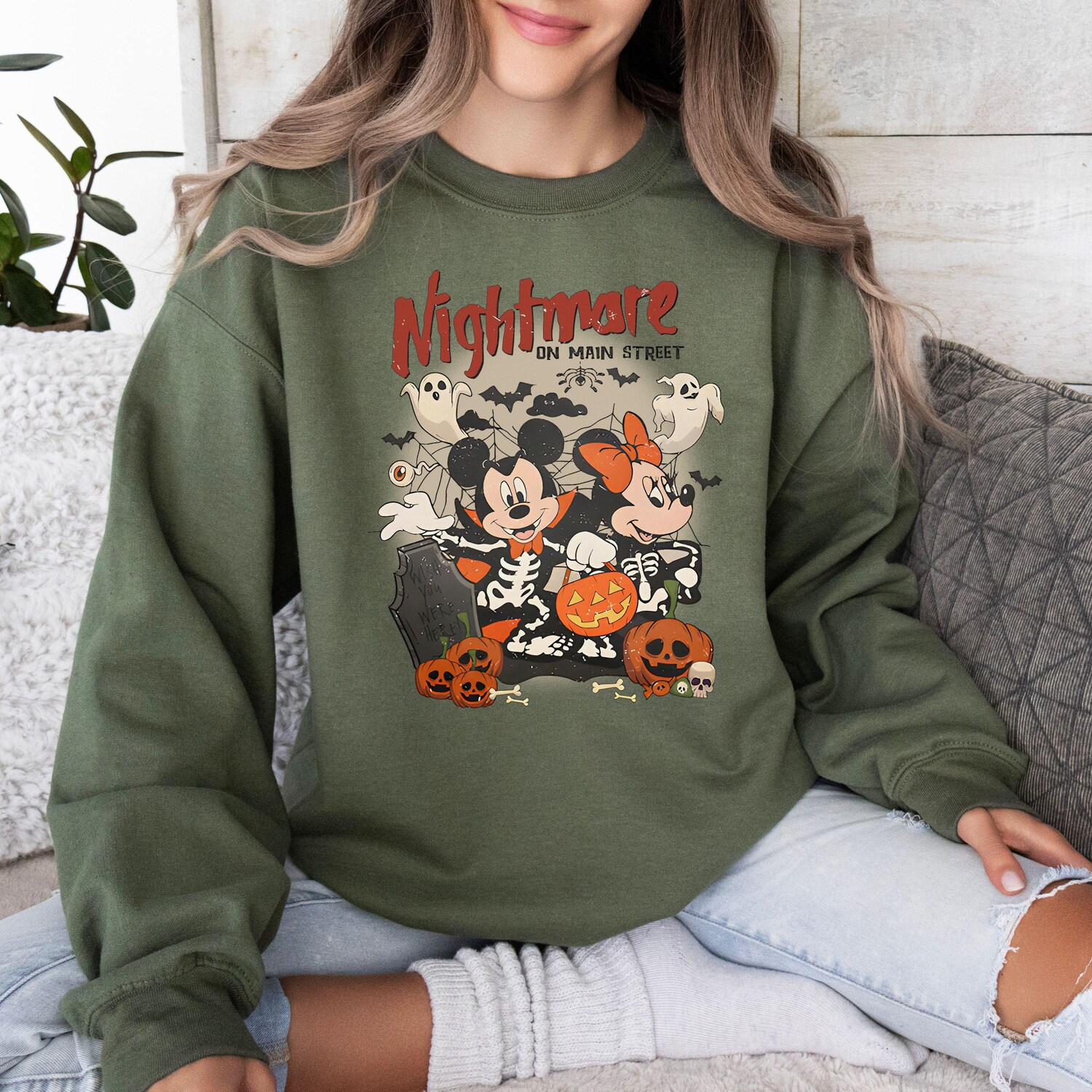 Halloween Retro Mickey Minnie Sweatshirt | Spooky Cute Gift for Her | Funny Fall Scary Hoodie image 1