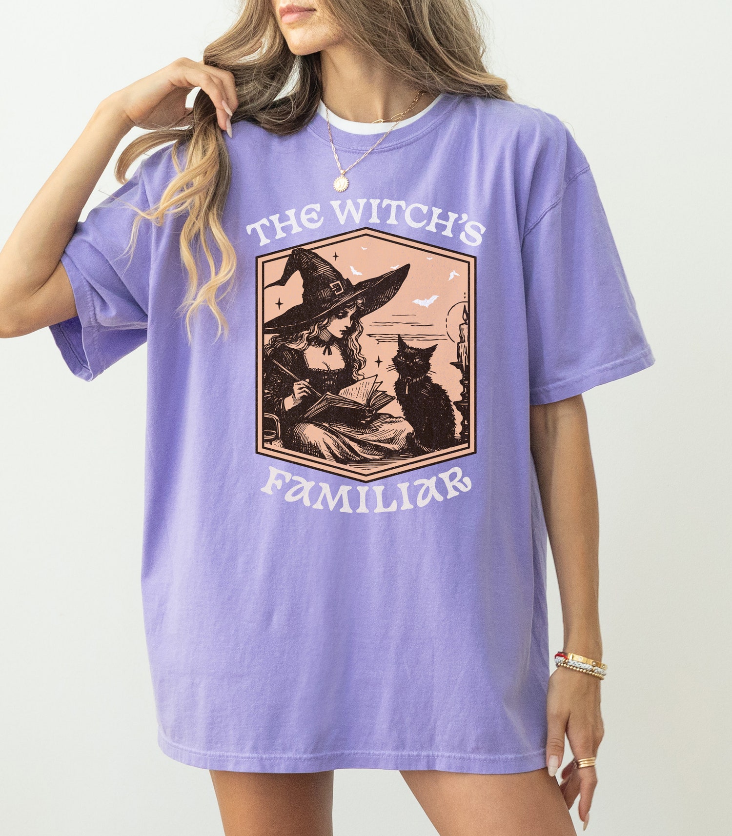 Vintage Girls Witch Comfort Colors Shirt Funny Halloween Witchy Vibes Retro Women’s Witch Shirt image 4