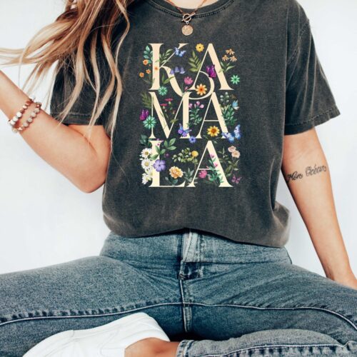 Kamala Harris 2024 Election Shirt - Botanical Floral Voting Tee - Artsy Political Kamala Tee image 0