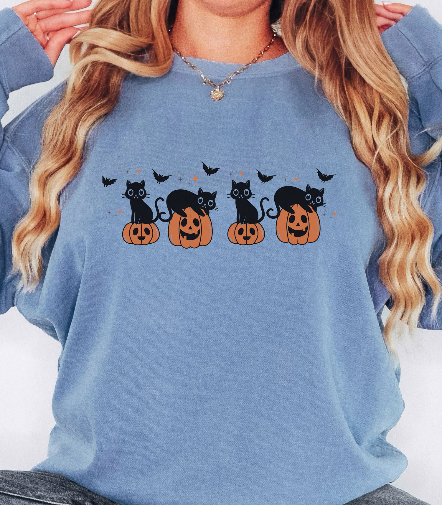 Retro Halloween Cat Ghost Sweatshirt | Spooky Season Black Cat Shirt image 4