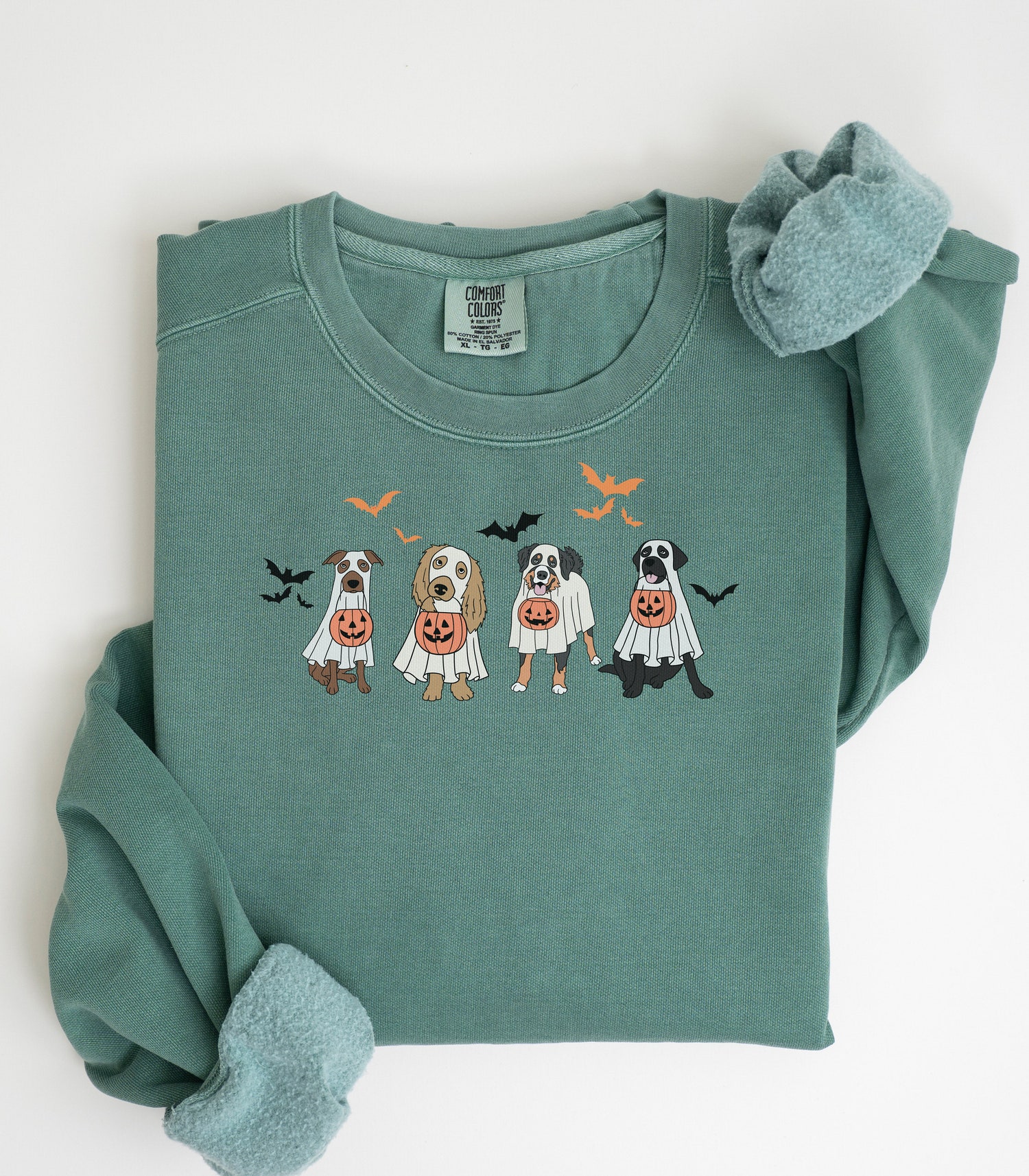 Halloween Sweatshirt Retro Spooky Season Ghost & Dog Happy Halloween Sweater image 0