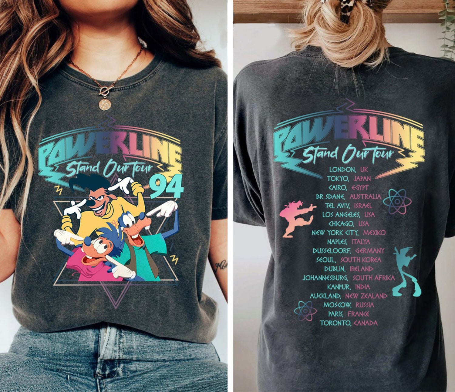 Retro 90s Goofy Movie Shirt - Max Roxanne Powerline World Tour Tee image 0