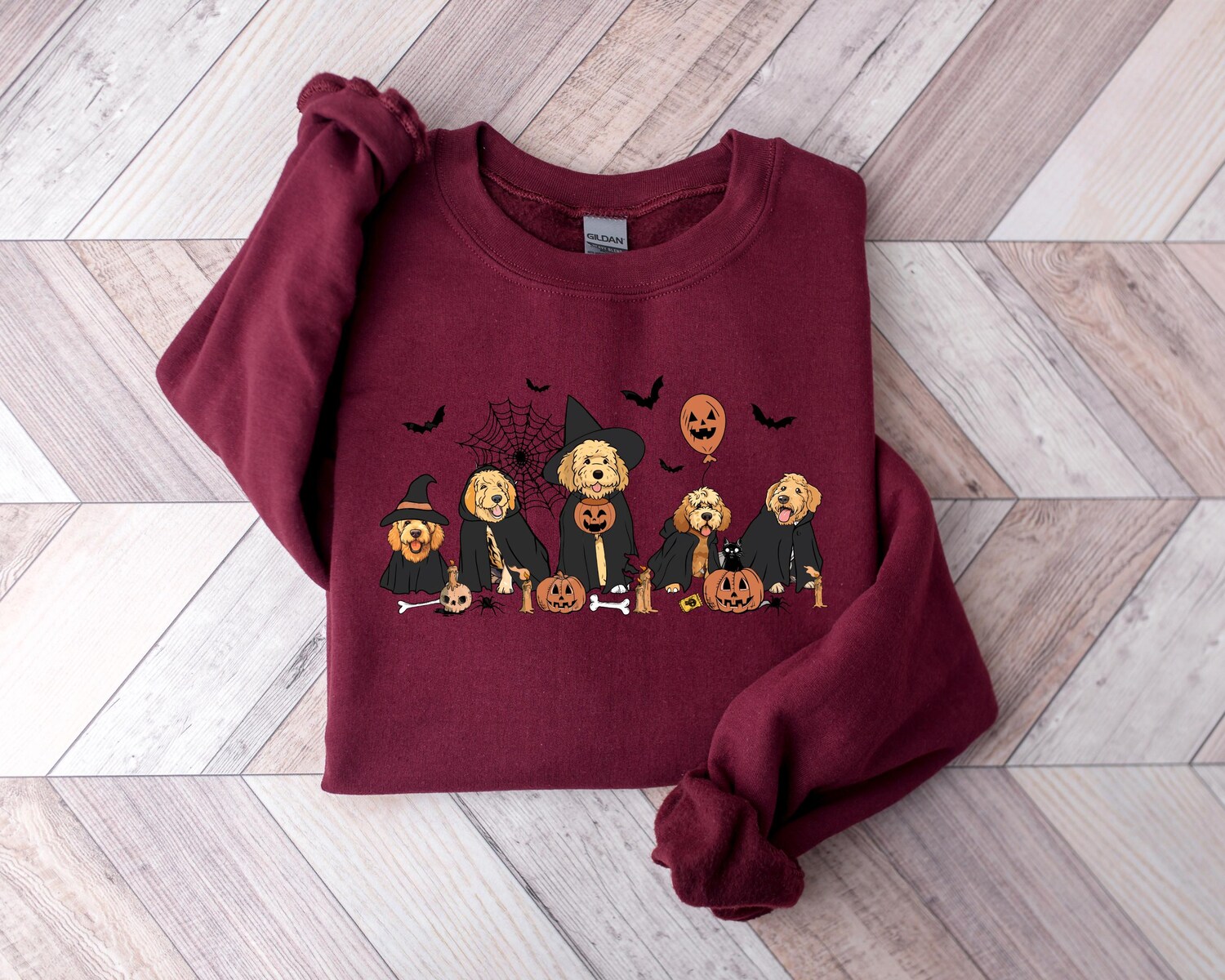 Ghost and Witch Goldendoodle Halloween Sweatshirt | Dog Lover Gift | Cute Halloween Dog Shirt image 3