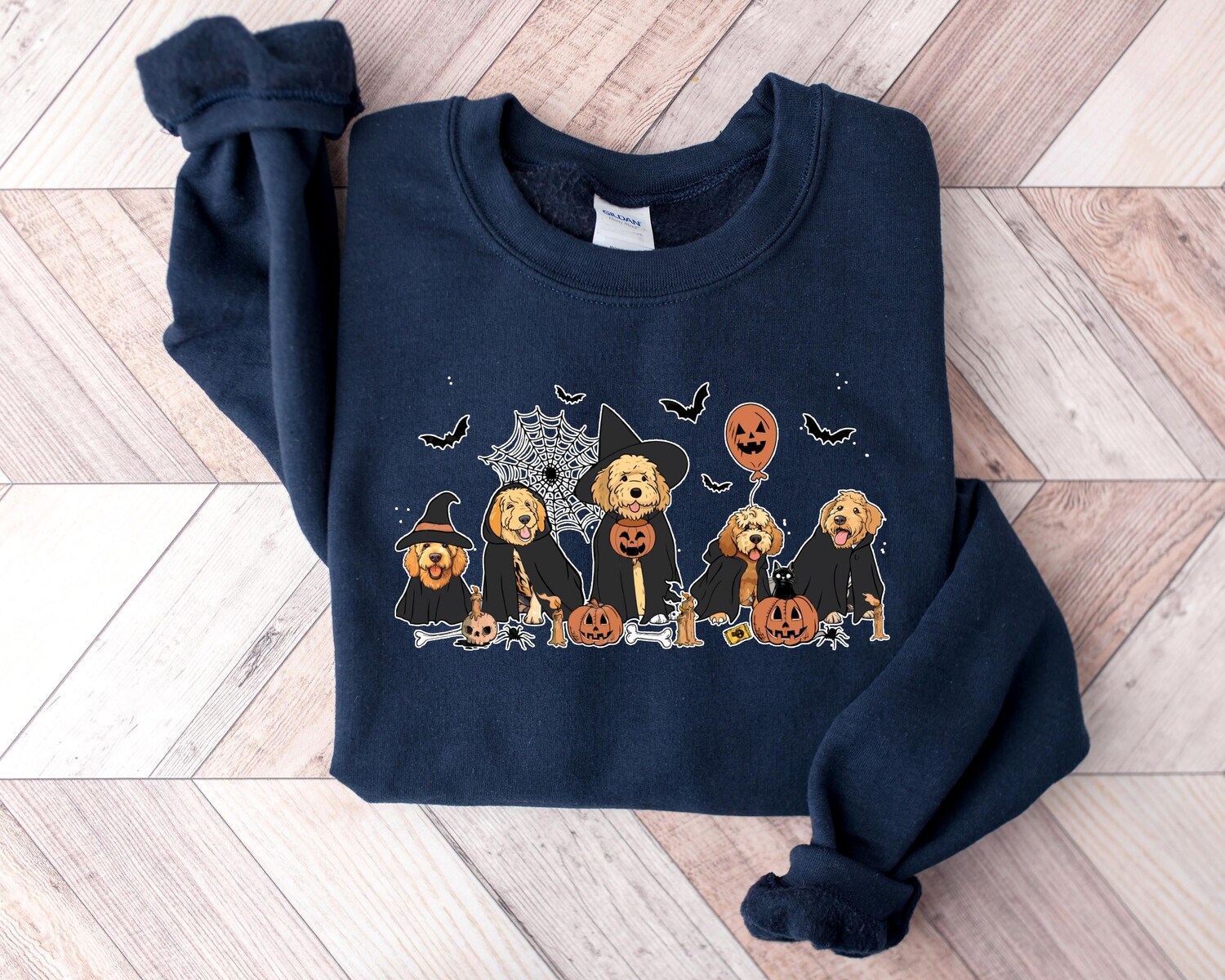 Ghost and Witch Goldendoodle Halloween Sweatshirt | Dog Lover Gift | Cute Halloween Dog Shirt image 4