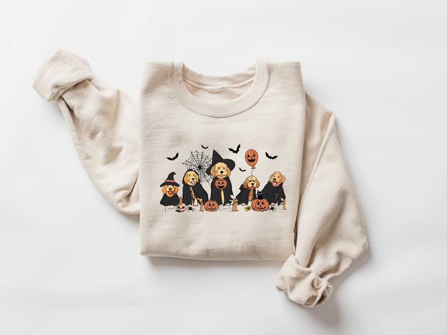 Ghost and Witch Goldendoodle Halloween Sweatshirt | Dog Lover Gift | Cute Halloween Dog Shirt image 1