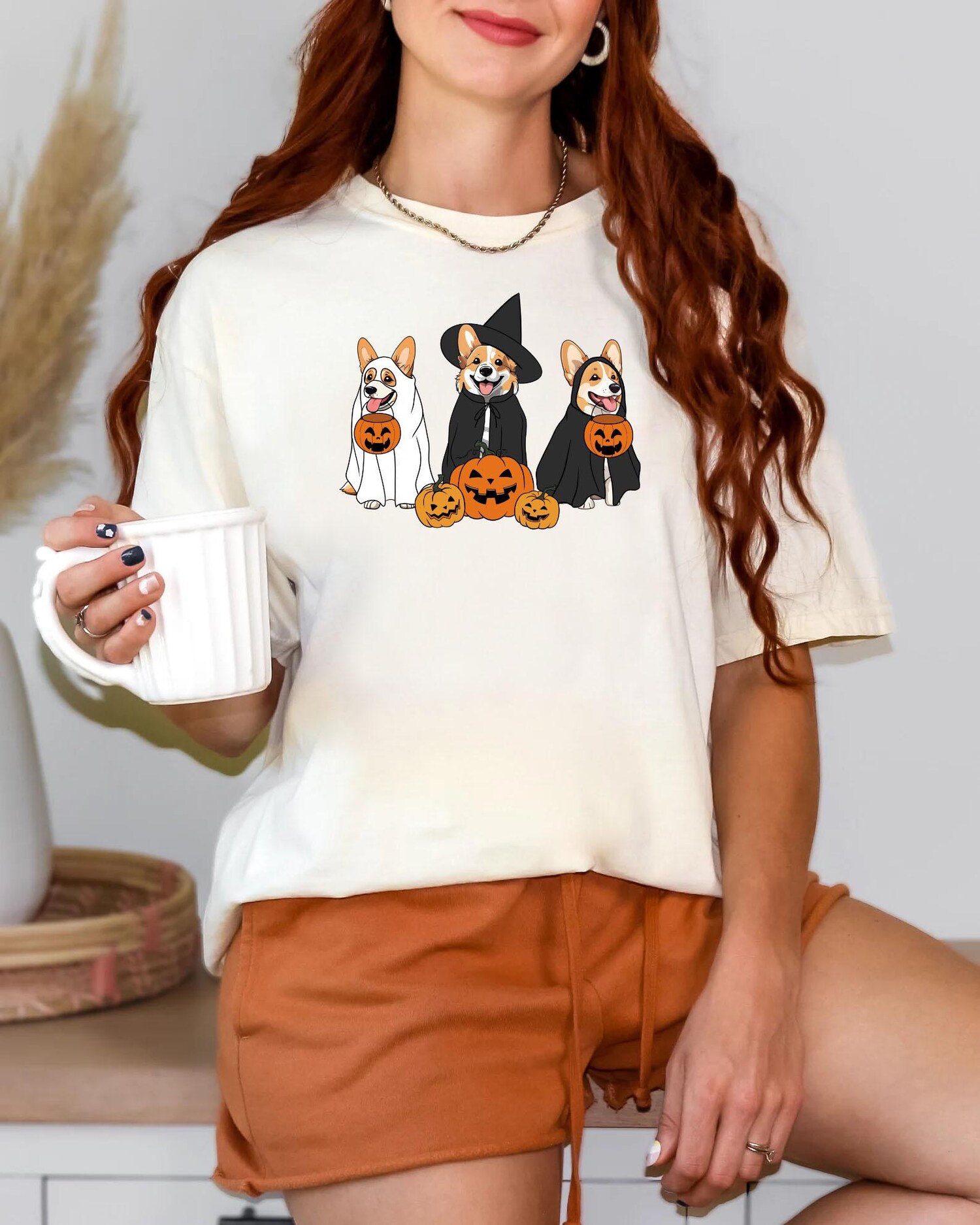 Ghost and Witch Corgi Dog Halloween Sweatshirt Retro Dog Lover Gift Animal Lover Shirt image 3