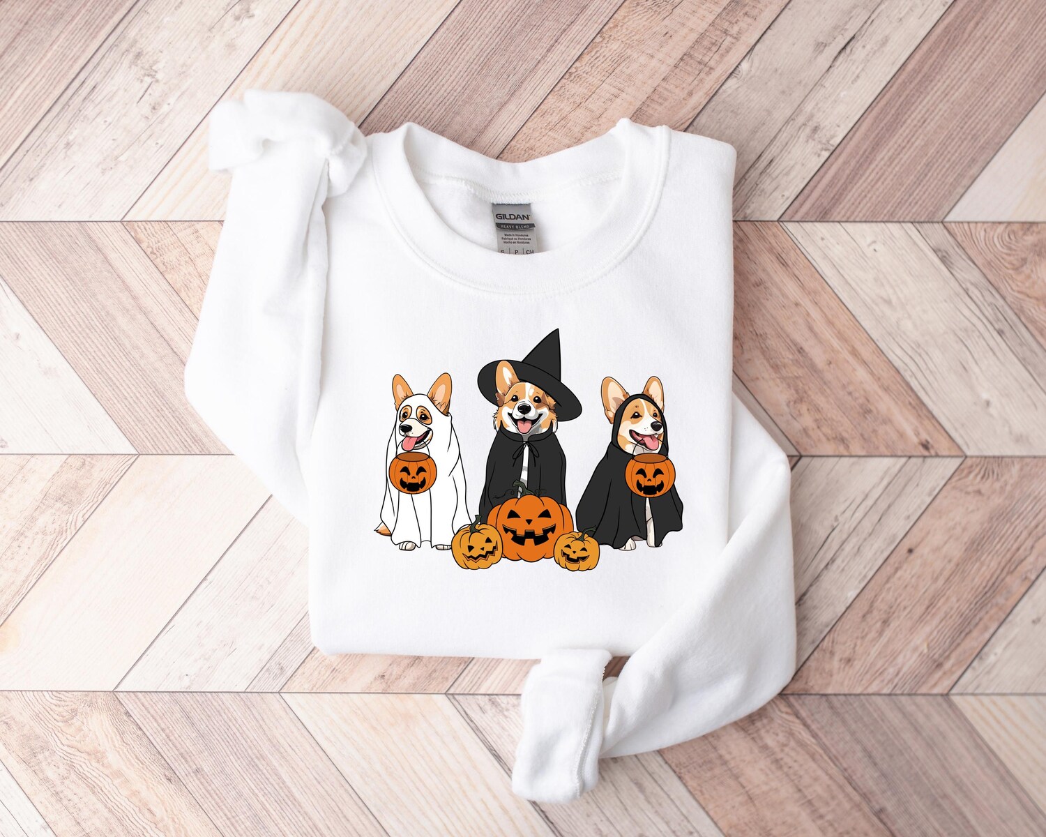 Ghost and Witch Corgi Dog Halloween Sweatshirt Retro Dog Lover Gift Animal Lover Shirt image 2