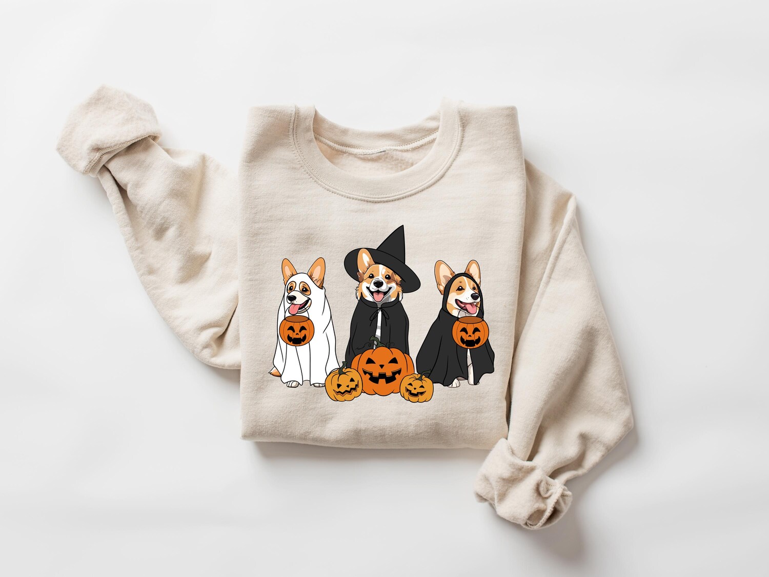 Ghost and Witch Corgi Dog Halloween Sweatshirt Retro Dog Lover Gift Animal Lover Shirt image 1