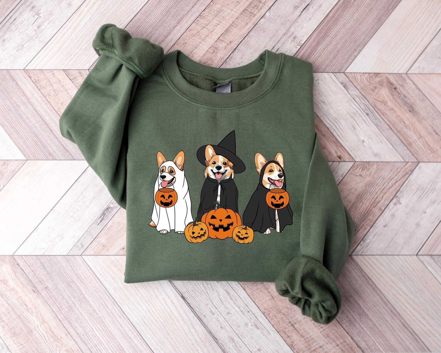 Ghost and Witch Corgi Dog Halloween Sweatshirt Retro Dog Lover Gift Animal Lover Shirt image 0