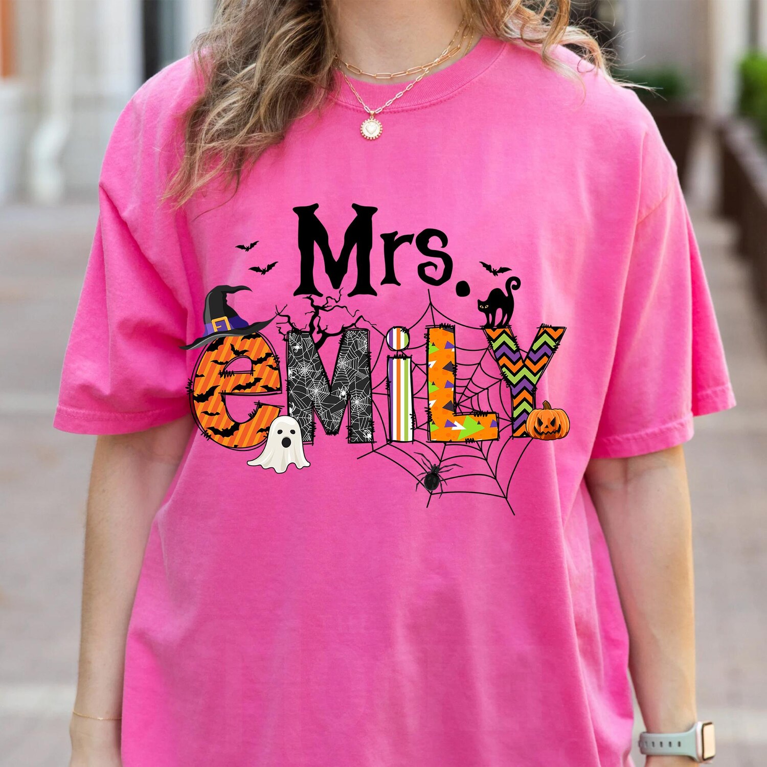 Personalized Cute Halloween Teacher Shirt | Spooky Vibes | Trick or Teach | Custom Name image 6