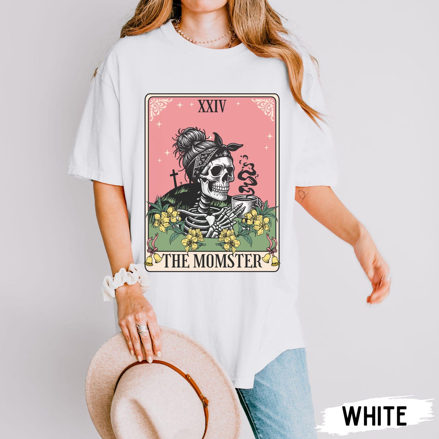 Momster Tarot Card Halloween Shirt for Moms | Funny Skeleton Coffee T-Shirt | Unisex Comfort Tee image 3