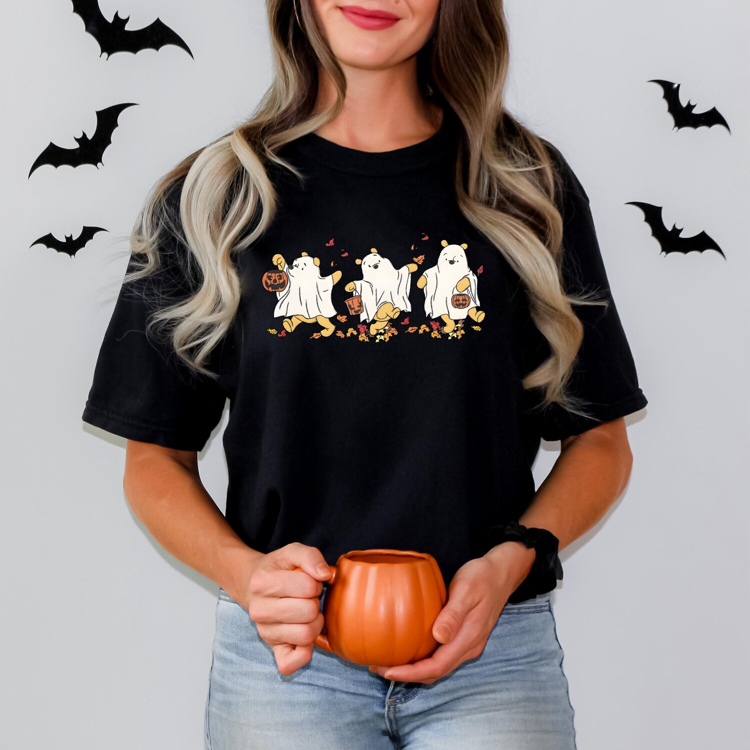 Halloween Retro Winnie The Pooh Ghost Shirt Spooky Women’s Fall Autumn Tee image 4