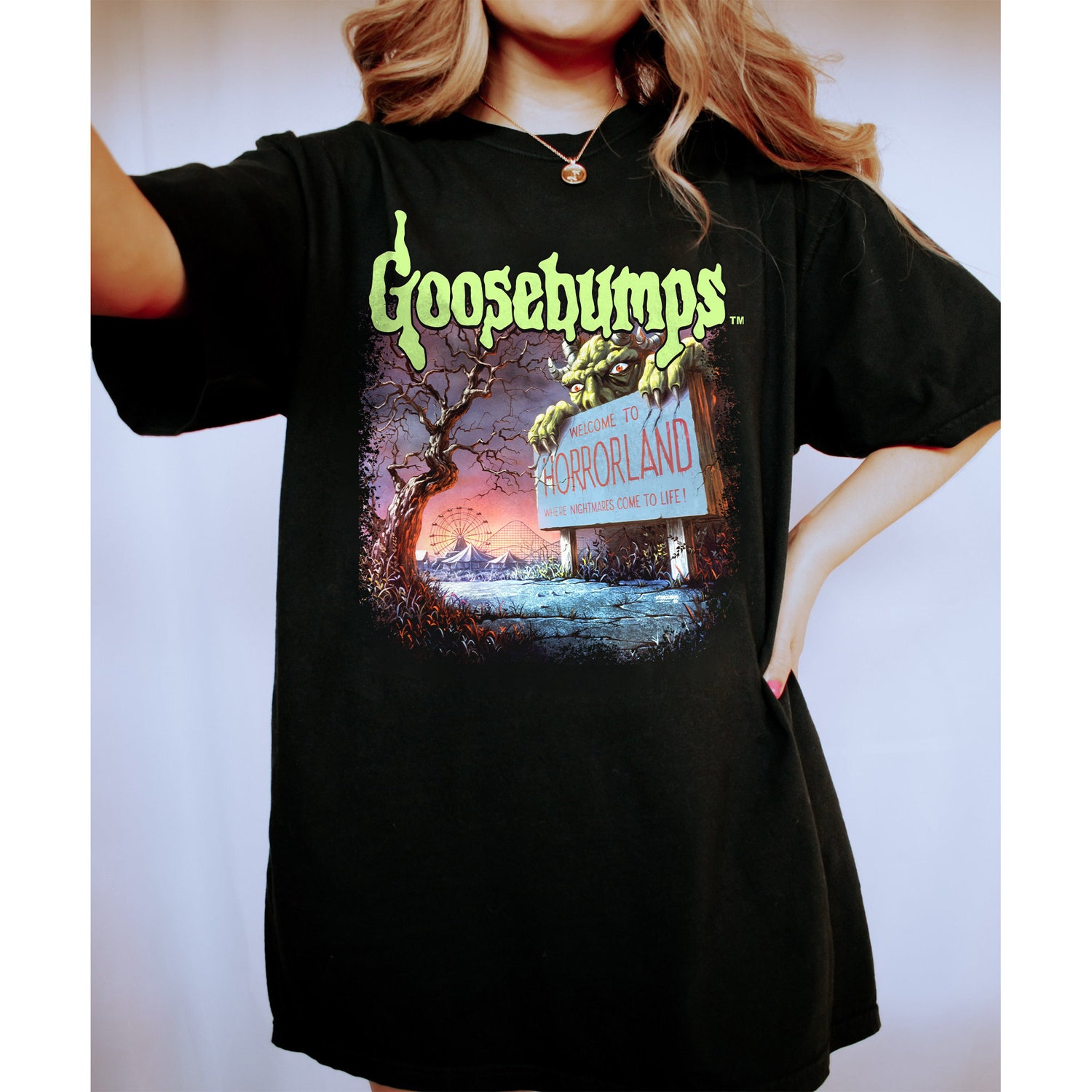 Goosebumps Horrorland Halloween Shirt | R.L. Stine Monster Beware | Horror Book Tee image 1