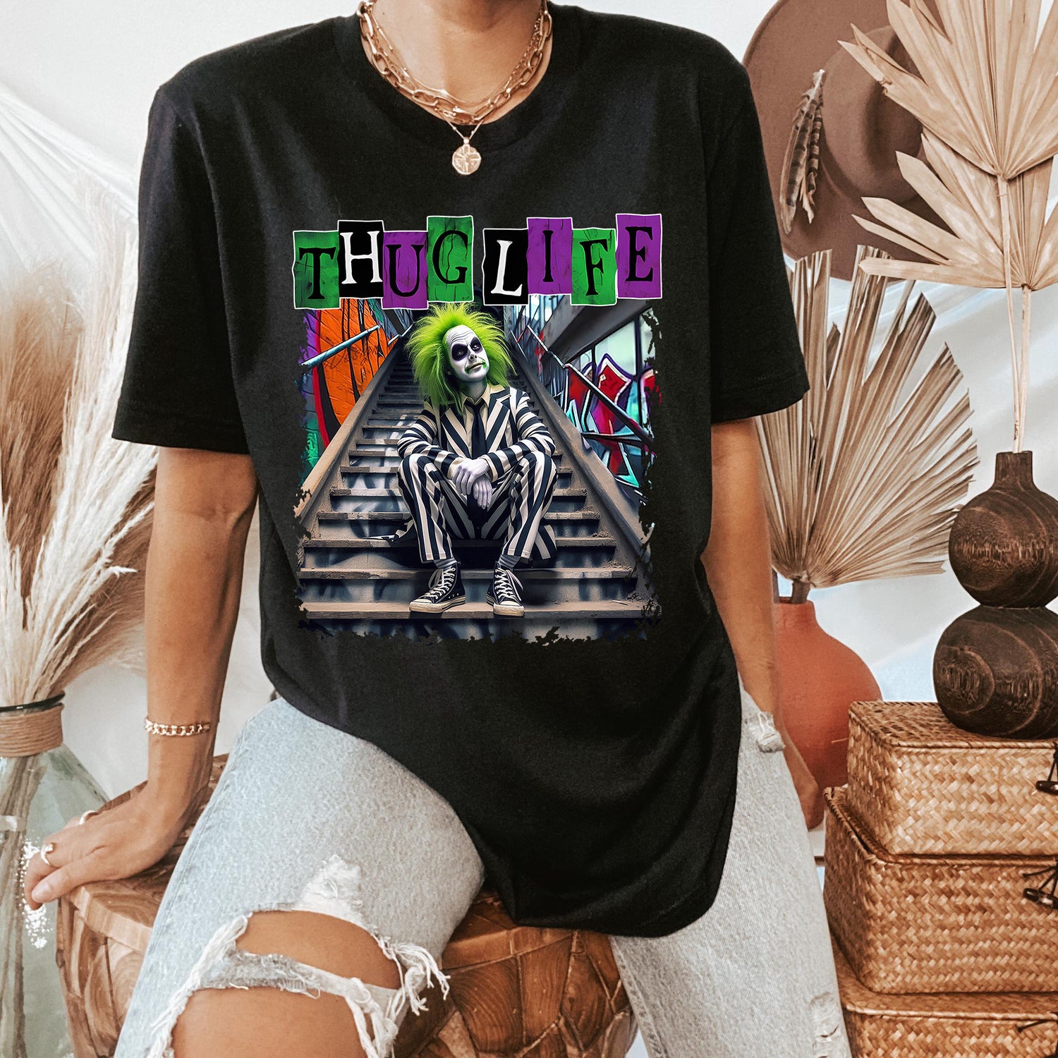 Thug Life Shirt | Funny Halloween Tee | Horror Movie Killers Shirt | Beetlejuice Tee image 2