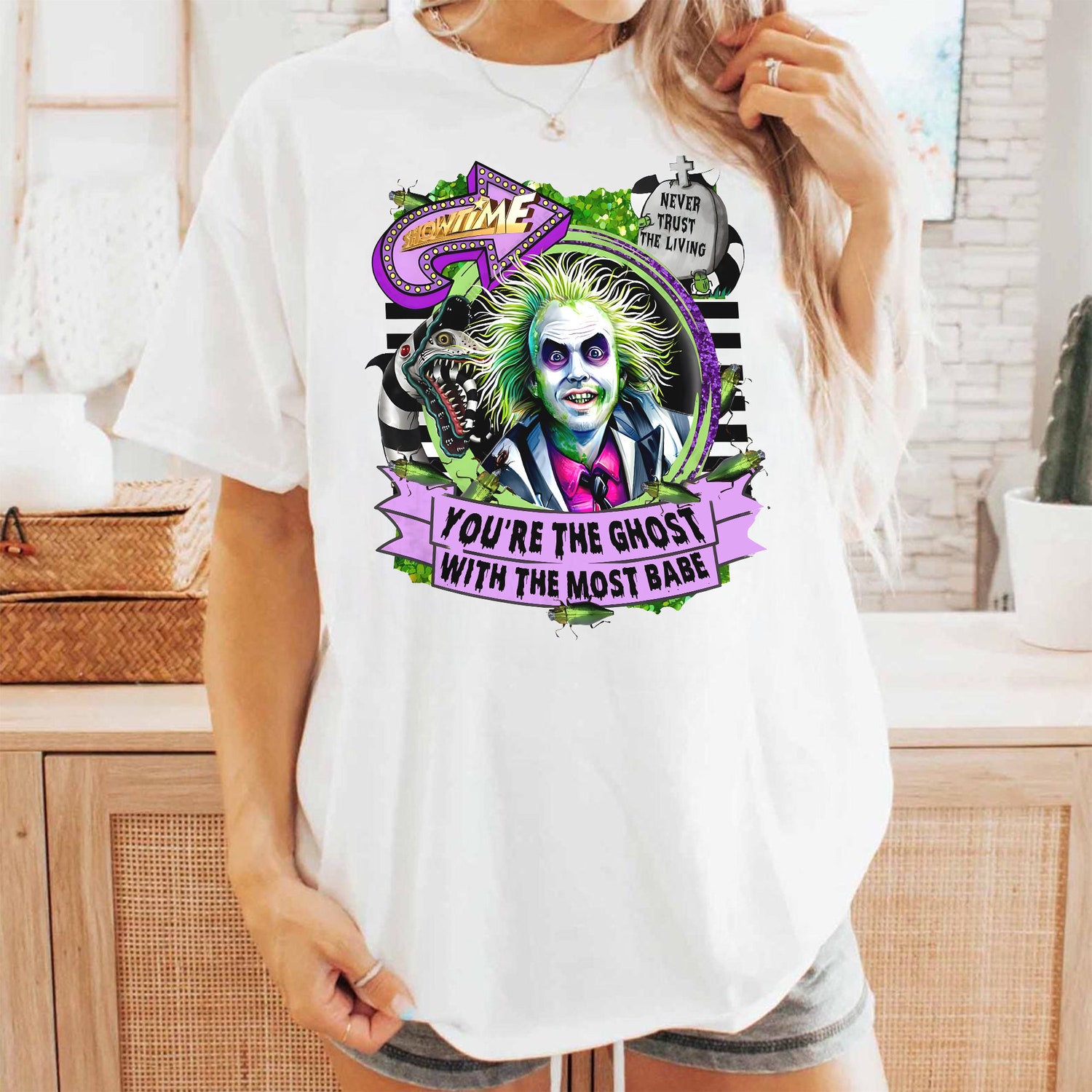 It's Show Time Horror Movie Characters Shirt | Spooky Season Horror Friends Tee | Beetlejuice Shirt image 3