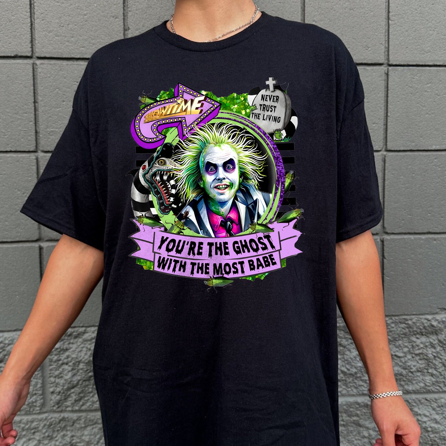 It's Show Time Horror Movie Characters Shirt | Spooky Season Horror Friends Tee | Beetlejuice Shirt image 2