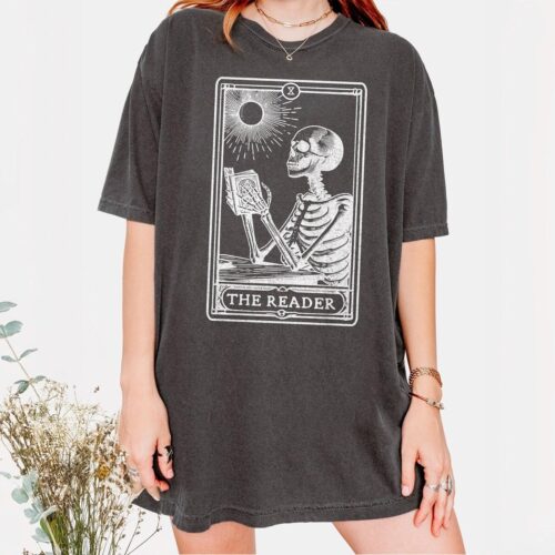 Tarot Card Skeleton Shirt - Bookish Halloween T-Shirt - Gothic Dark Academia Tee - Witchy Reader Gift image 0