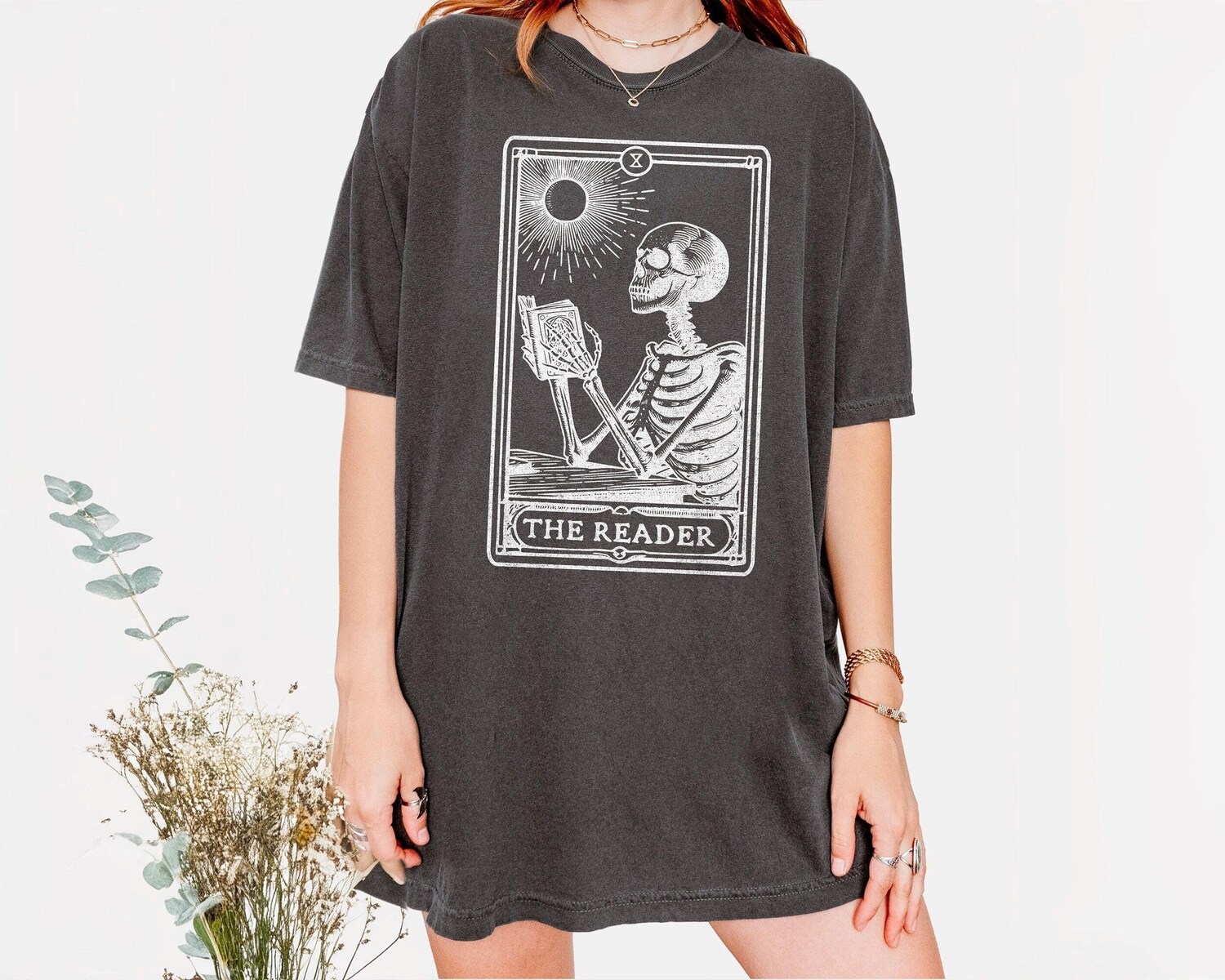 Tarot Card Skeleton Shirt - Bookish Halloween T-Shirt - Gothic Dark Academia Tee - Witchy Reader Gift image 0