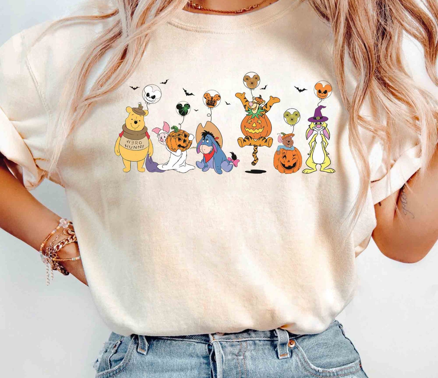 Halloween Winnie the Pooh Pumpkin Shirt - Halloween Gift with Pooh Bear Piglet Eeyore image 1