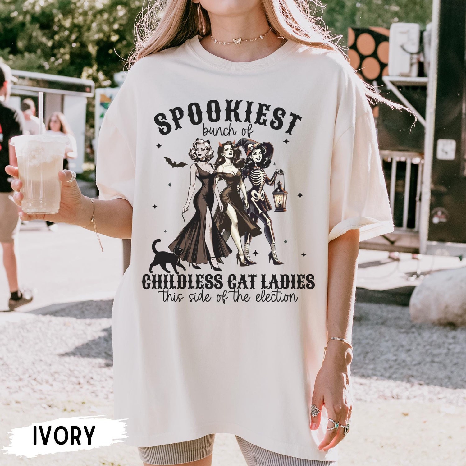 Childless Cat Lady Shirt | Funny Cat Lady Election 2024 Tee | Halloween Cat Lady T-Shirt image 1