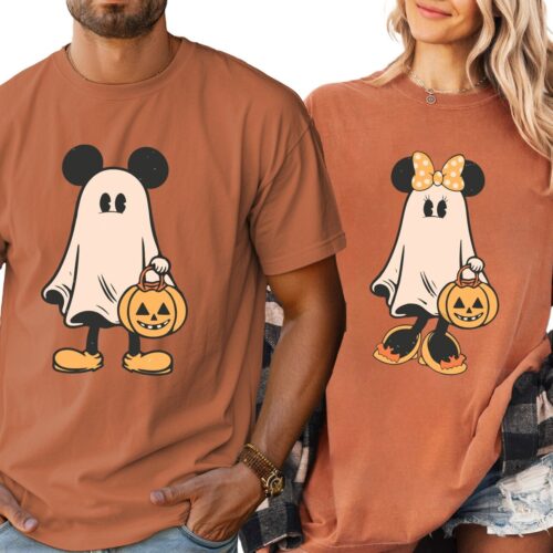 Retro Mickey and Minnie Halloween Couple Shirts | Ghost Spooky Season Tees image 0