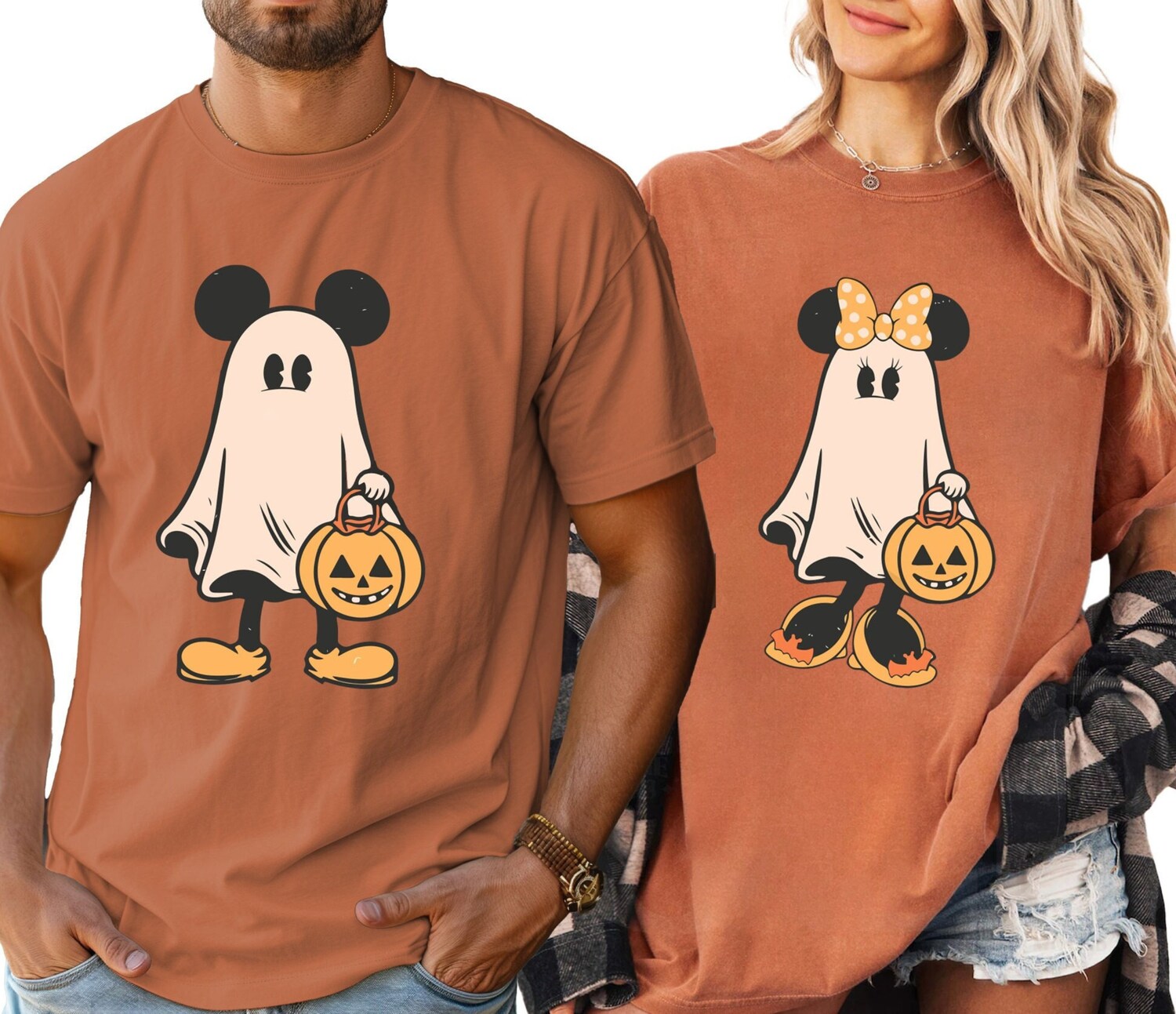 Retro Mickey and Minnie Halloween Couple Shirts | Ghost Spooky Season Tees image 0