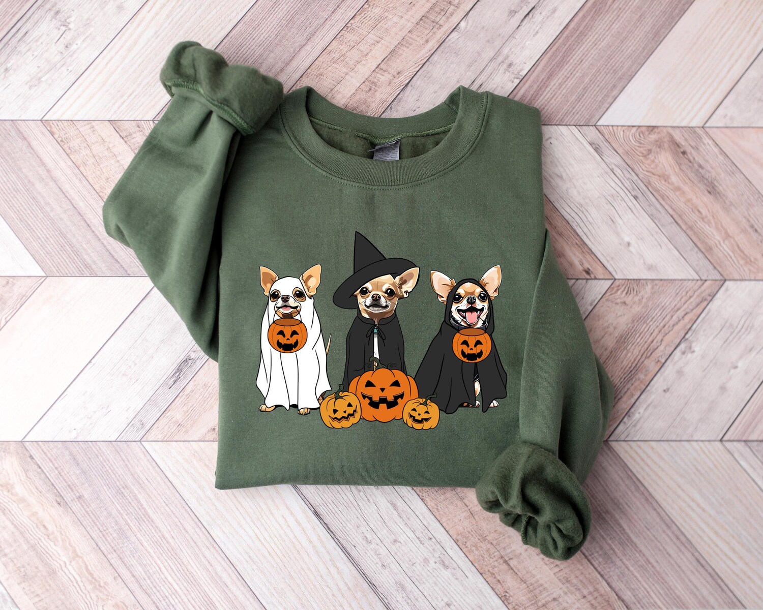 Ghost Chihuahua Halloween Sweatshirt Witch Dog Lover Gift Retro Women's Halloween Shirt image 1