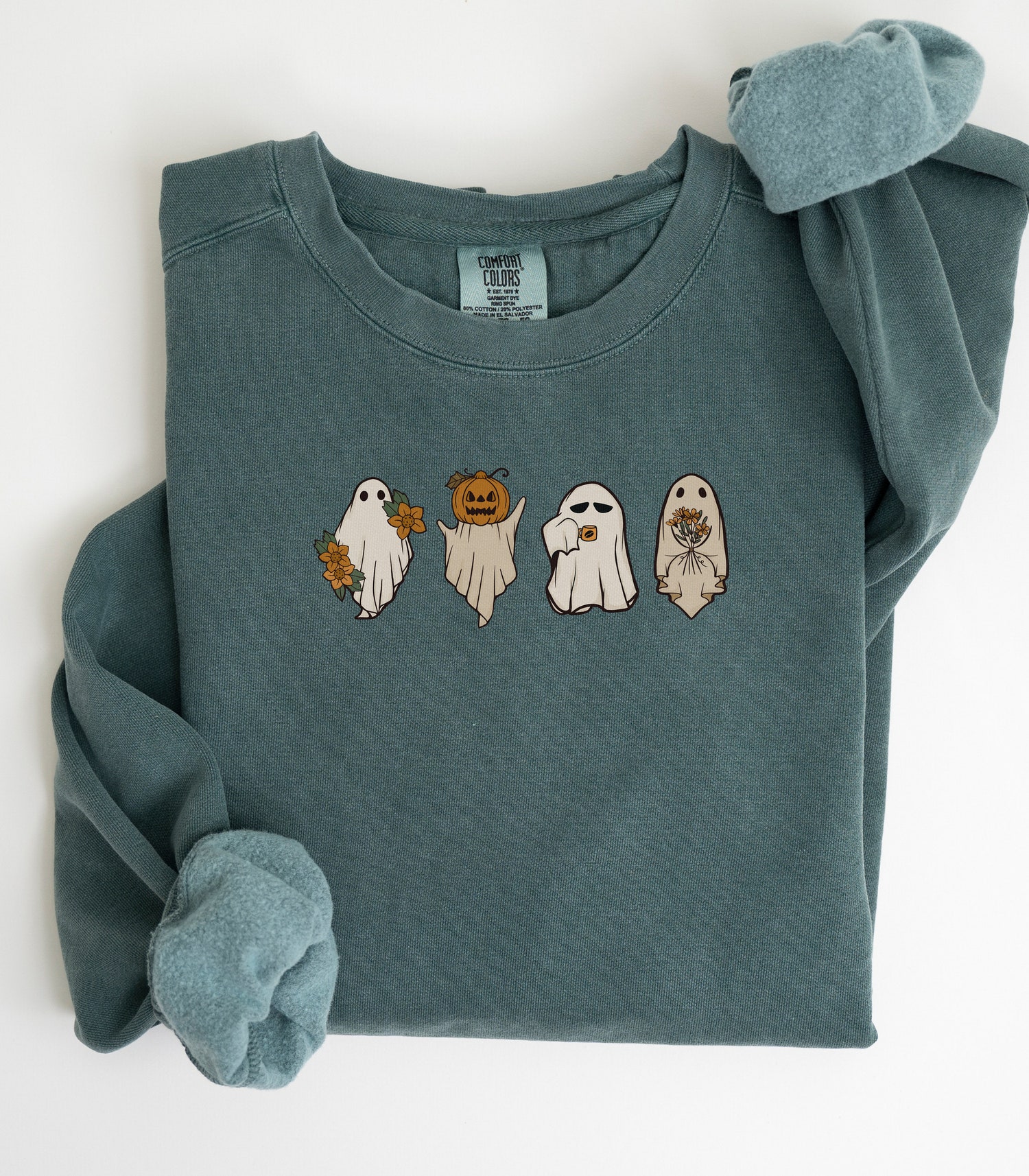 Halloween Cute Ghost Sweatshirt - Funny Pumpkin Spice Shirt - Women's Fall Spooky Season Sweater image 0