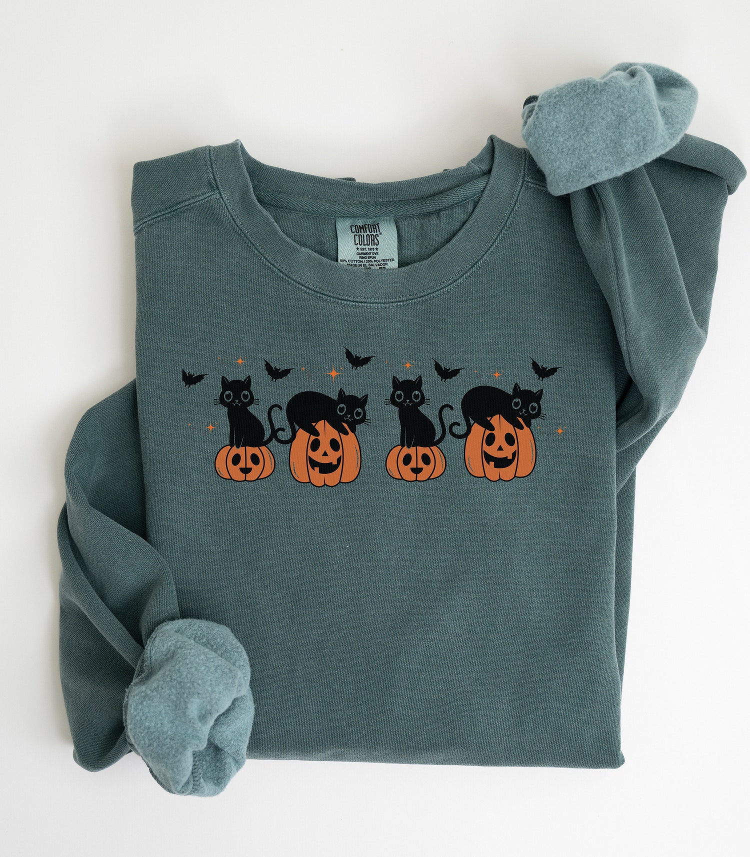 Retro Halloween Cat Ghost Sweatshirt | Spooky Season Black Cat Shirt image 0