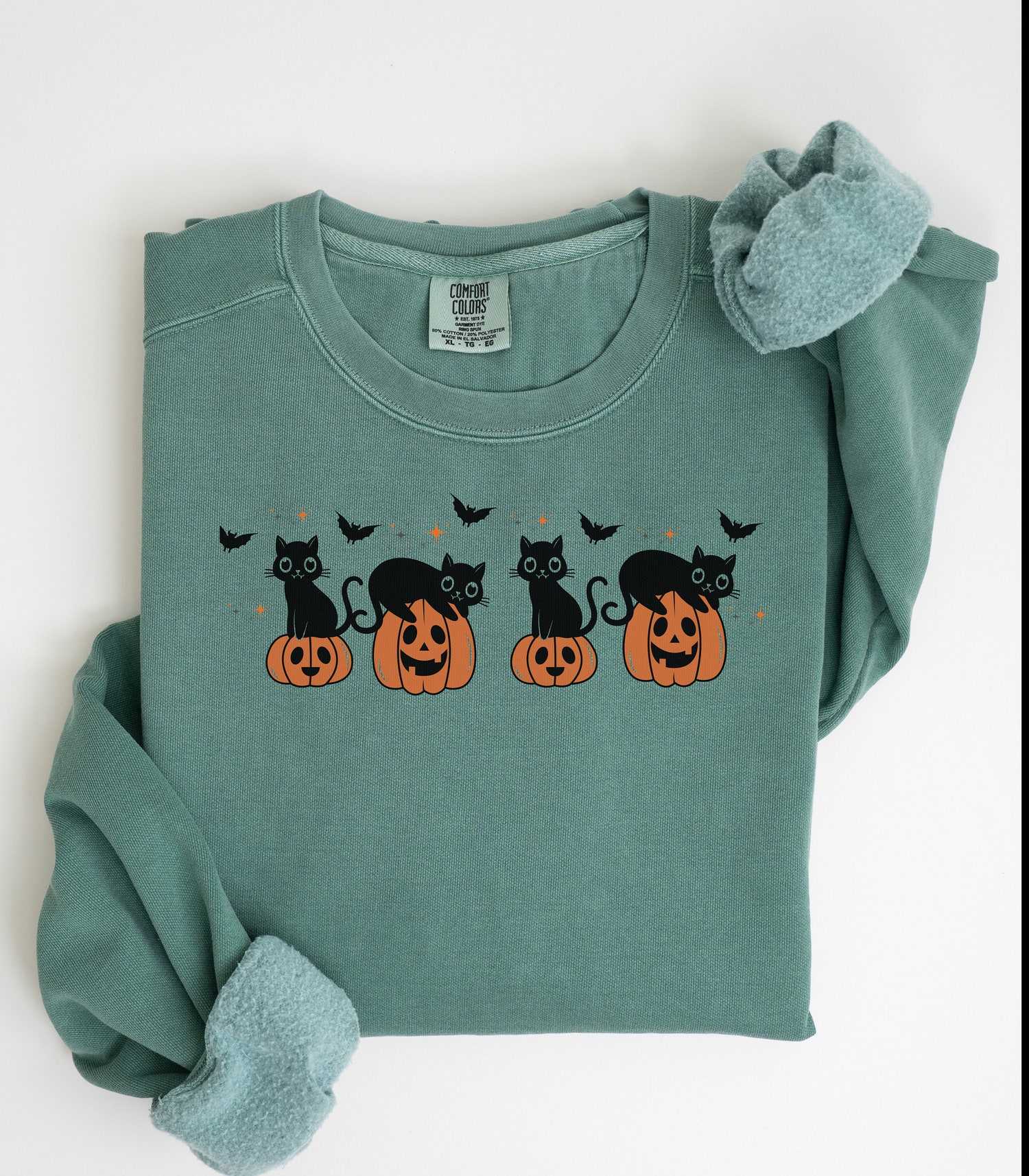 Retro Halloween Cat Ghost Sweatshirt | Spooky Season Black Cat Shirt image 1