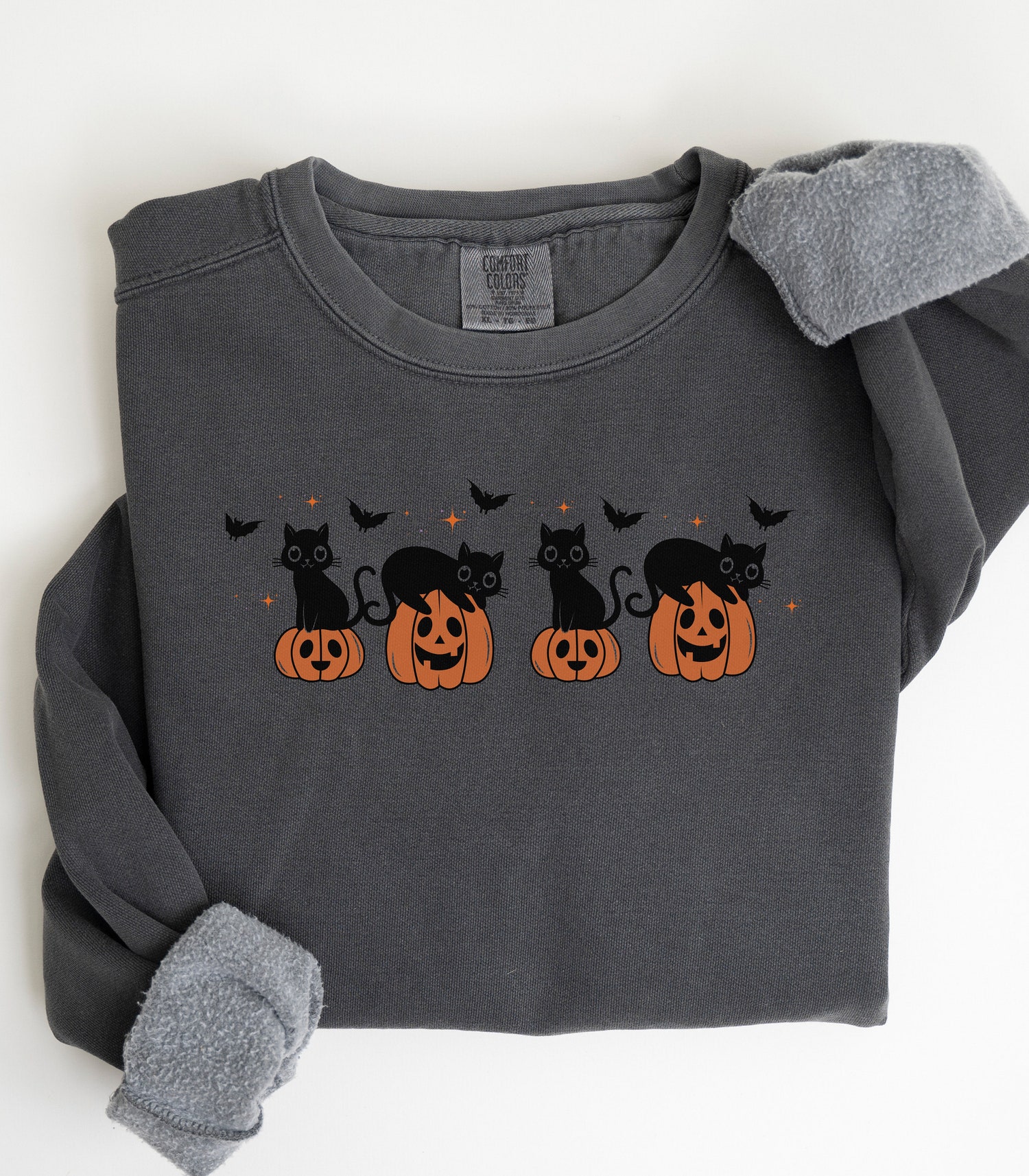 Retro Halloween Cat Ghost Sweatshirt | Spooky Season Black Cat Shirt image 2