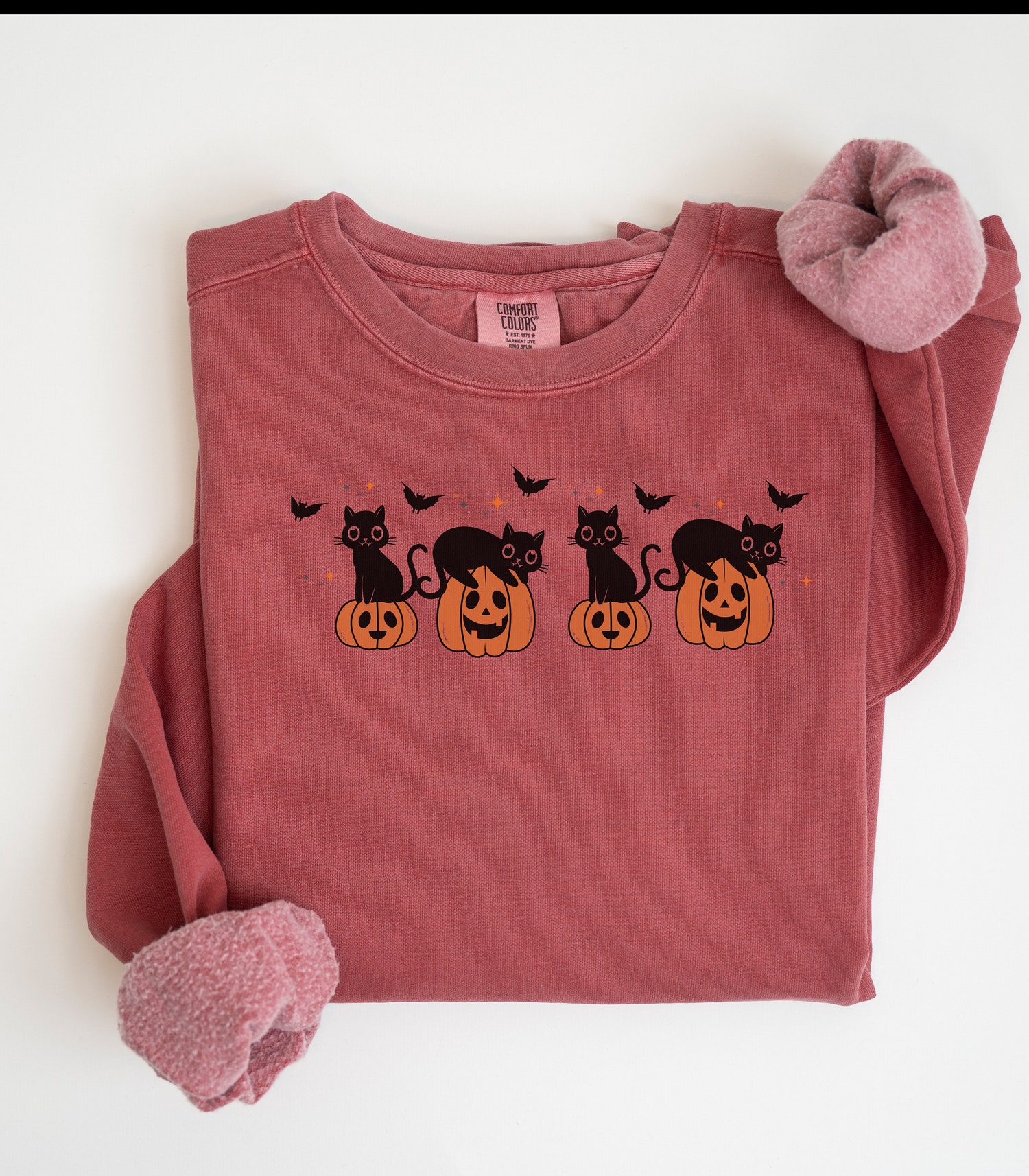 Retro Halloween Cat Ghost Sweatshirt | Spooky Season Black Cat Shirt image 3