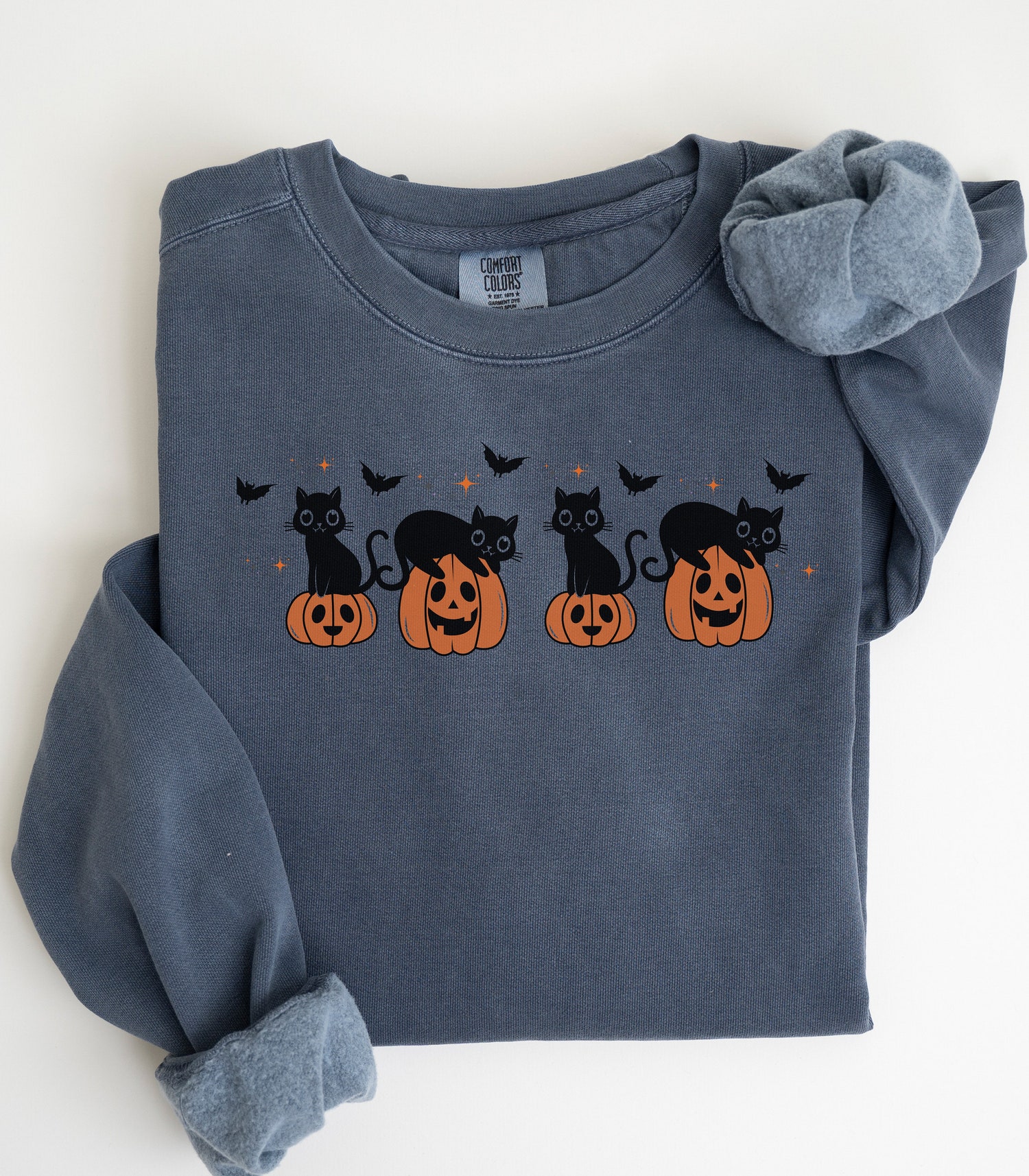 Retro Halloween Cat Ghost Sweatshirt | Spooky Season Black Cat Shirt image 5