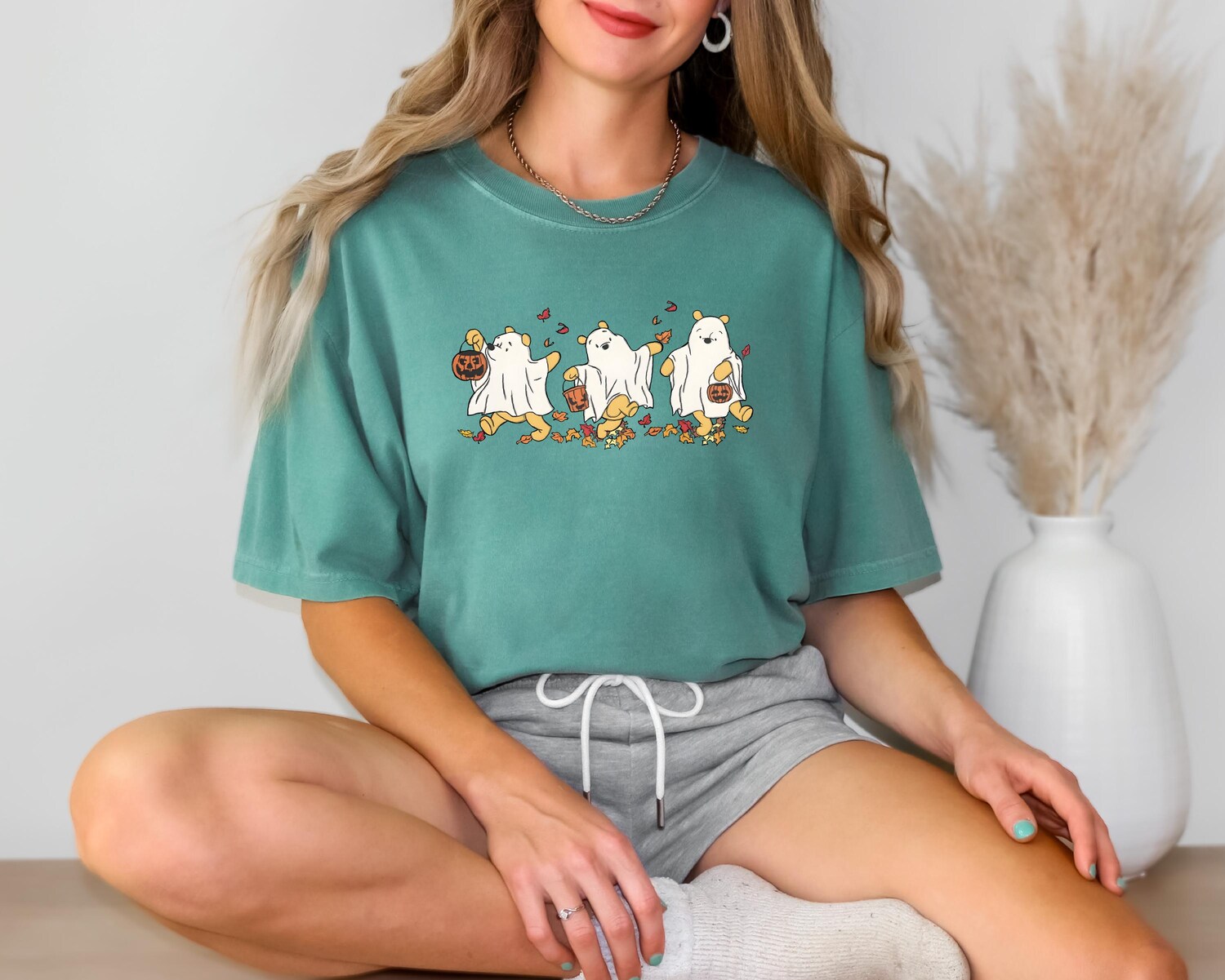 Halloween Retro Winnie The Pooh Ghost Shirt Spooky Women’s Fall Autumn Tee image 1