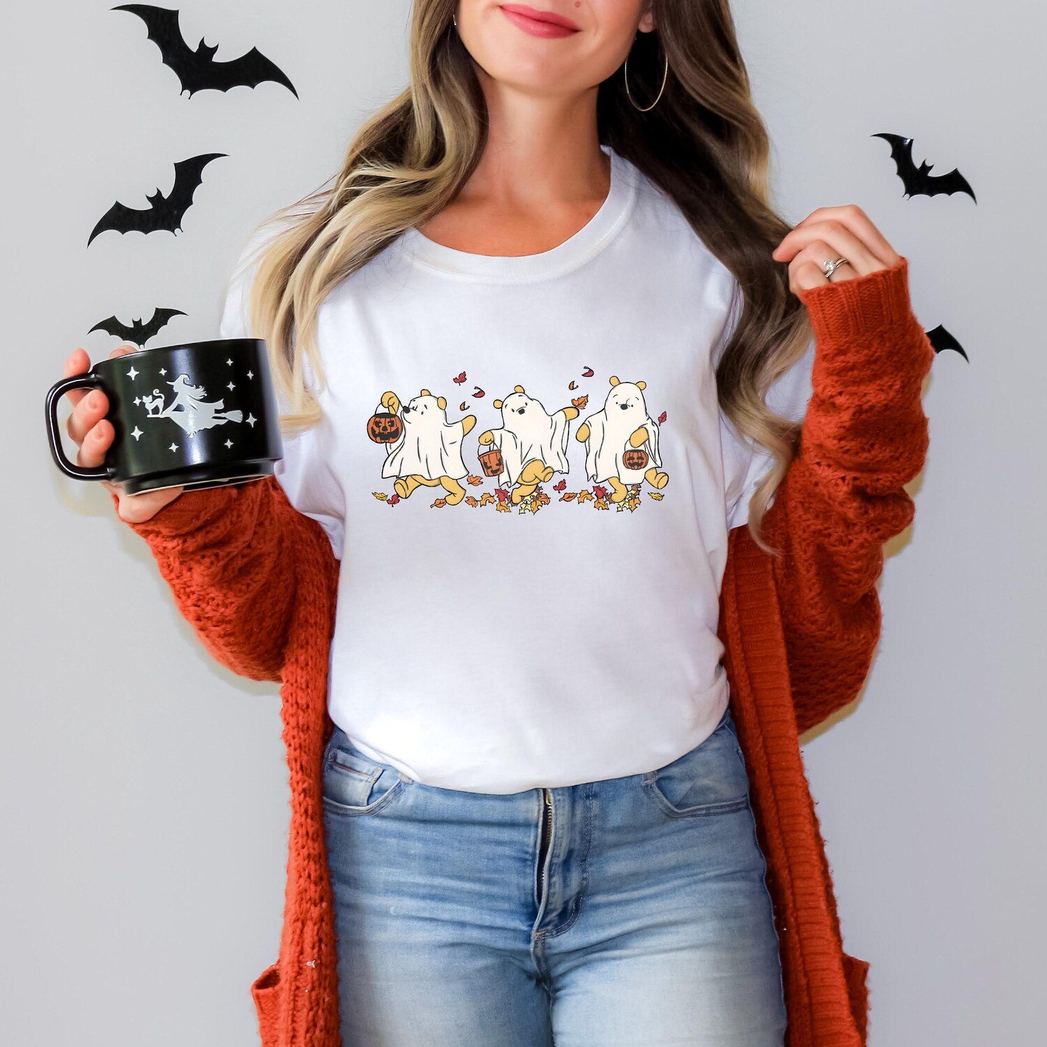 Halloween Retro Winnie The Pooh Ghost Shirt Spooky Women’s Fall Autumn Tee image 6