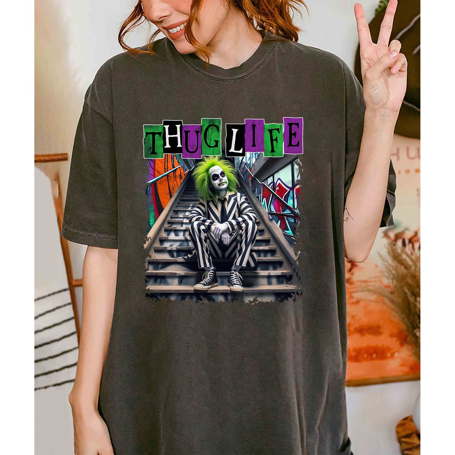 Thug Life Shirt | Funny Halloween Tee | Horror Movie Killers Shirt | Beetlejuice Tee image 1