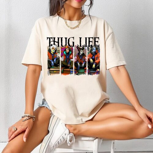 Halloween Villains Thug Life Shirt Horror Movie Killers Shirt Friends Scary Movie Characters Tee image 0